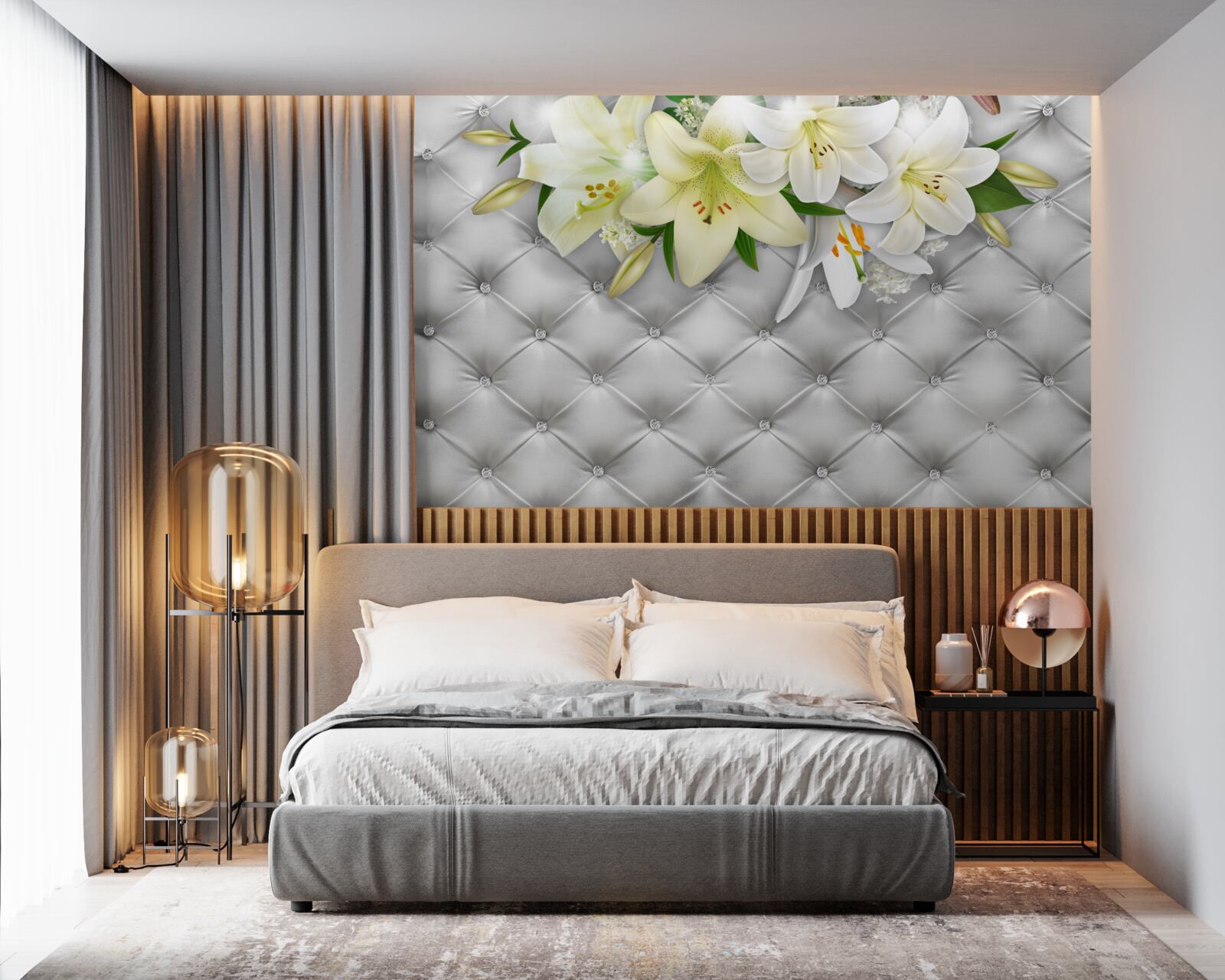 Fototapeta látka s perličkami v bielom kvetinovom vzore