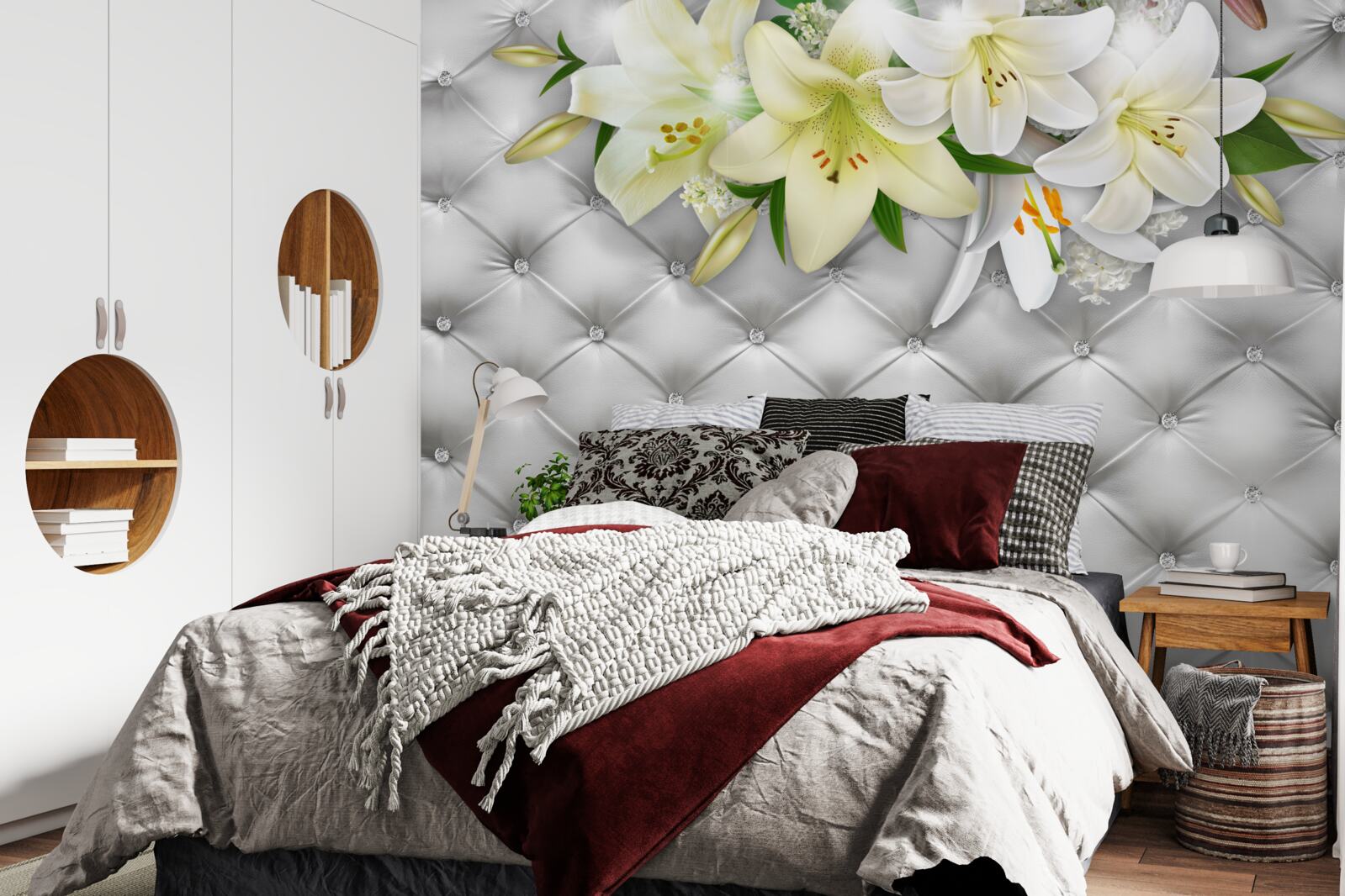 Fototapeta látka s perličkami v bielom kvetinovom vzore