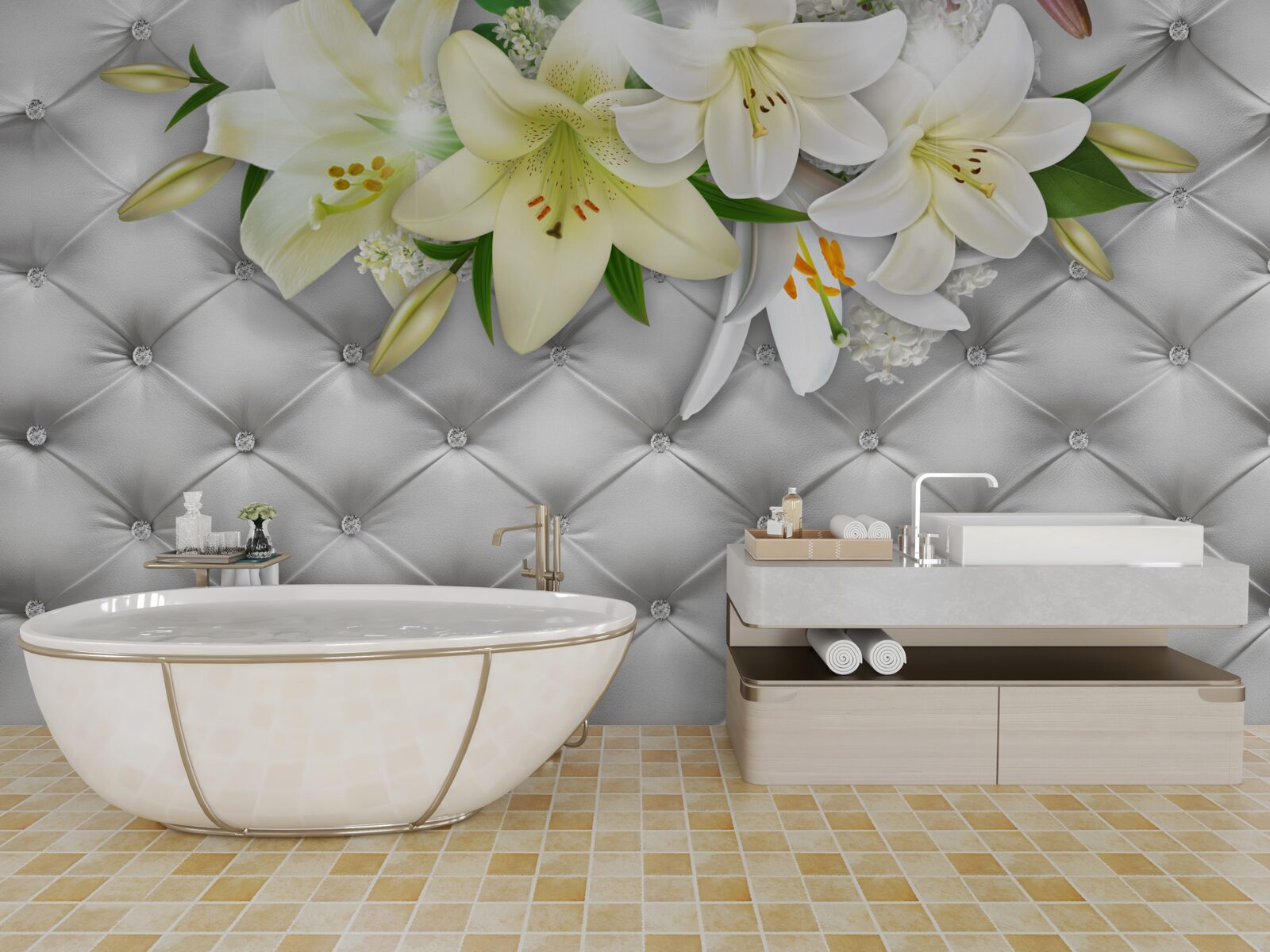 Fototapeta látka s perličkami v bielom kvetinovom vzore