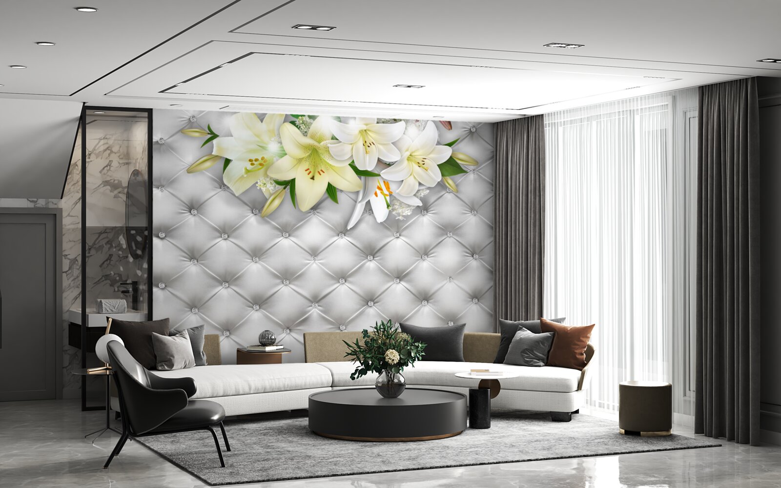 Fototapeta látka s perličkami v bielom kvetinovom vzore