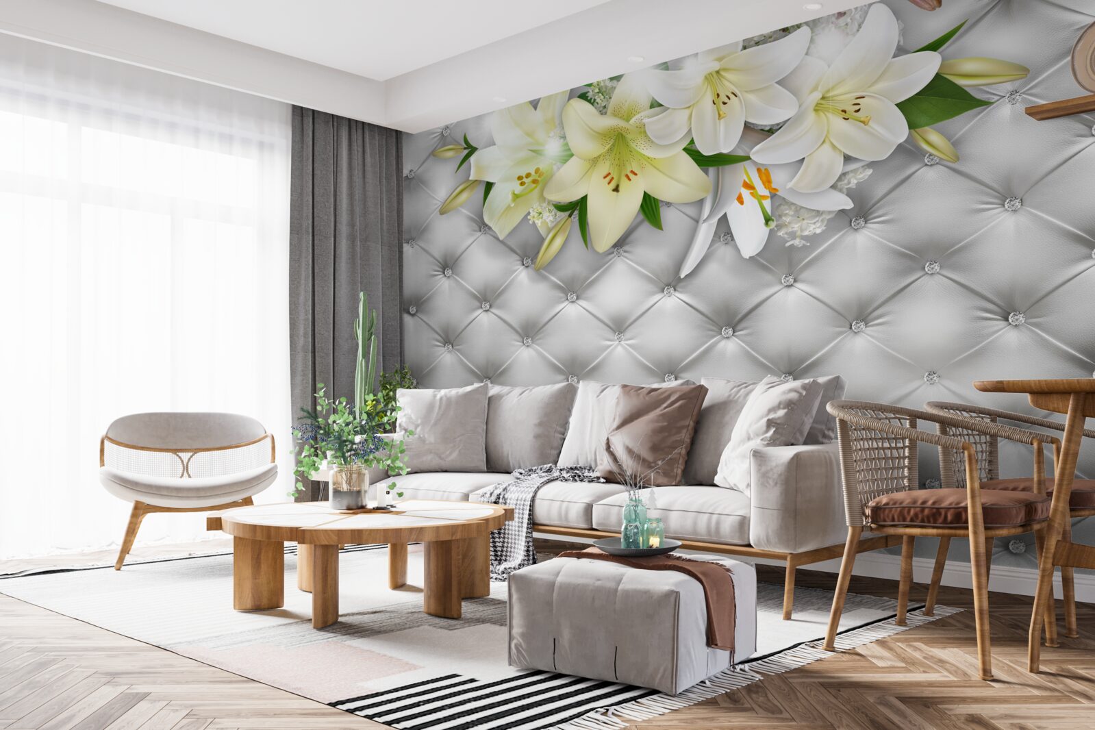 Fototapeta látka s perličkami v bielom kvetinovom vzore