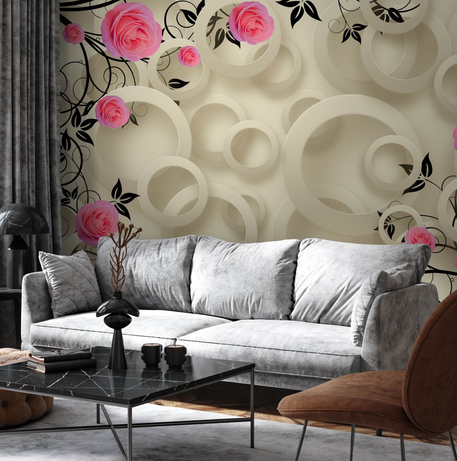 Fototapeta okvetné listy čiernych ruží na abstraktnom zadí