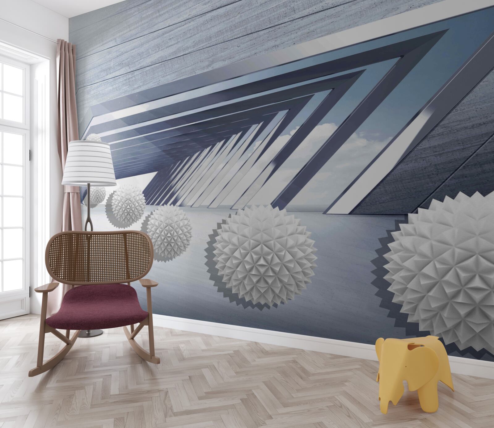 Fototapeta lietajúce guľôčky s hrotmi v uličke