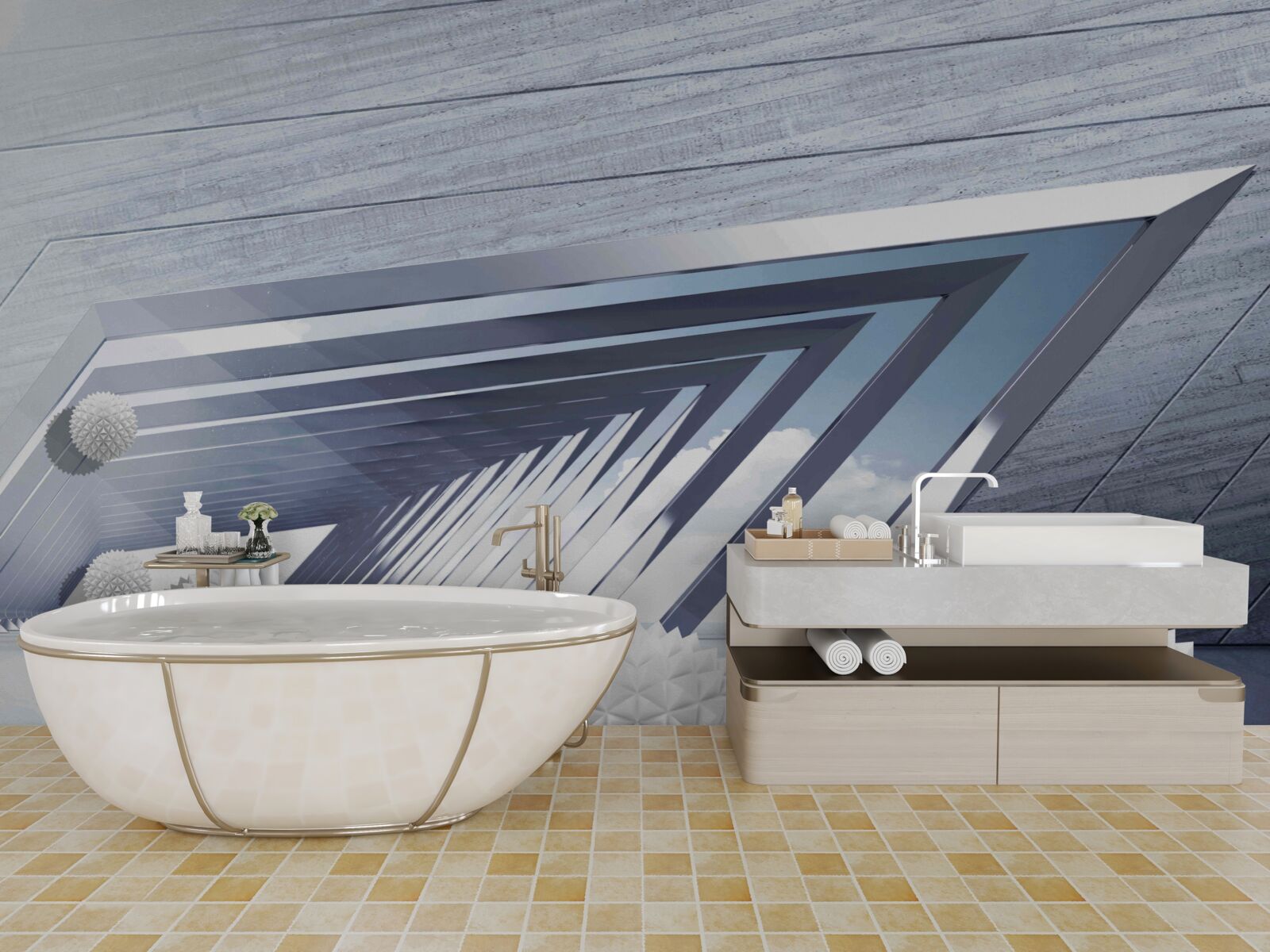 Fototapeta lietajúce guľôčky s hrotmi v uličke