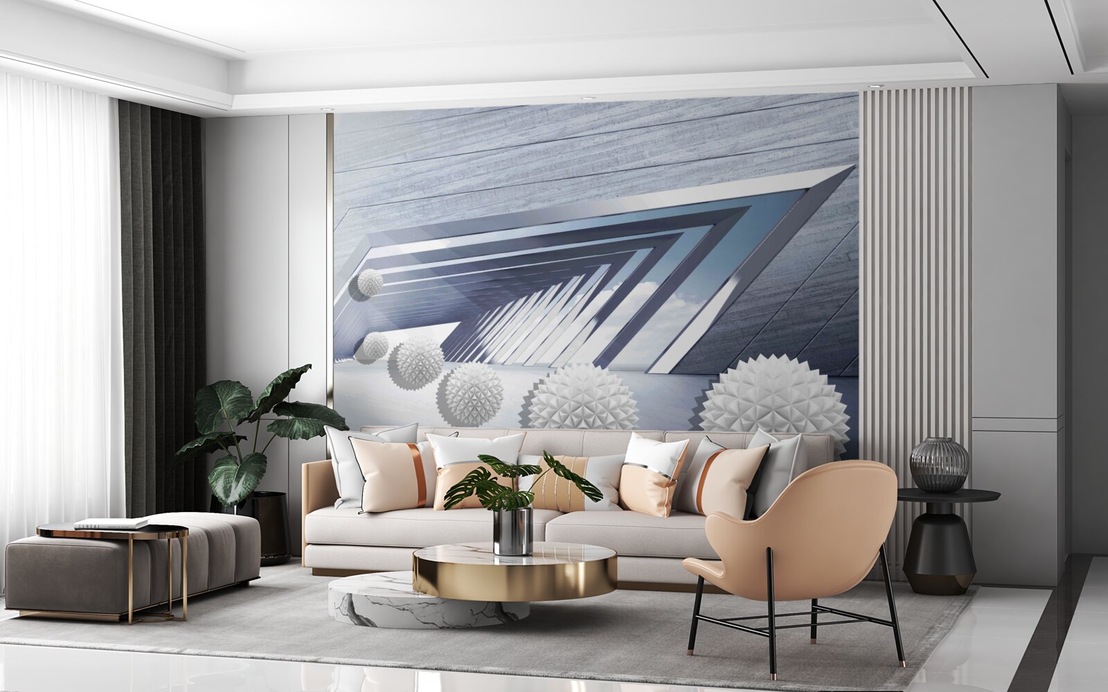 Fototapeta lietajúce guľôčky s hrotmi v uličke