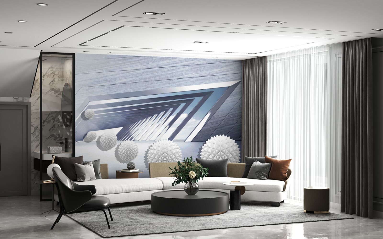 Fototapeta lietajúce guľôčky s hrotmi v uličke