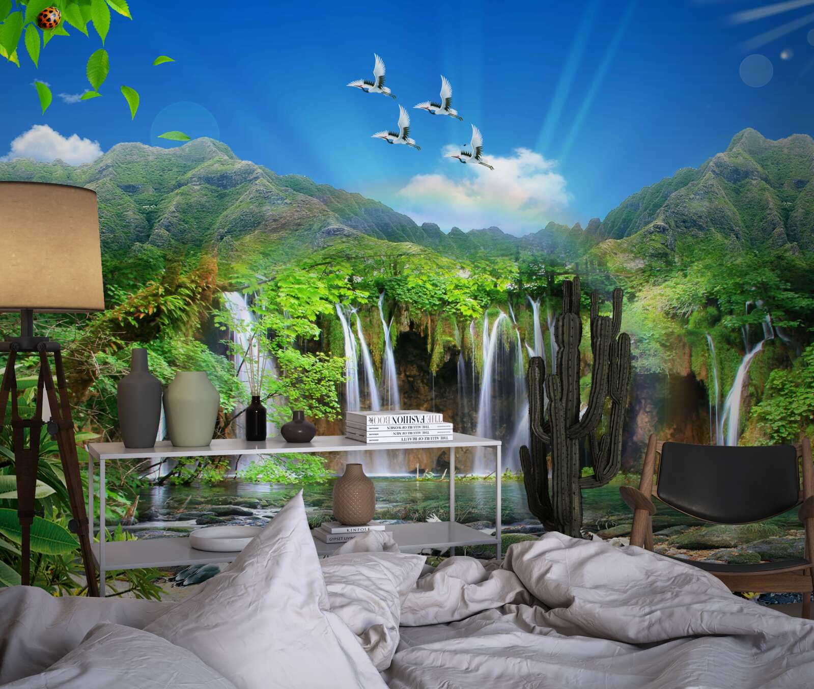 Fototapeta vtáky lietajú nad vodopádmi v tropických oblastiach