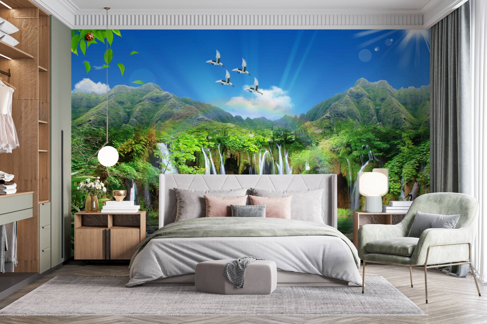 Fototapeta vtáky lietajú nad vodopádmi v tropických oblastiach