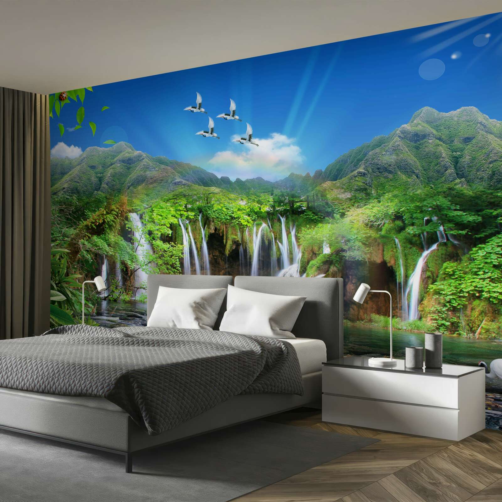 Fototapeta vtáky lietajú nad vodopádmi v tropických oblastiach