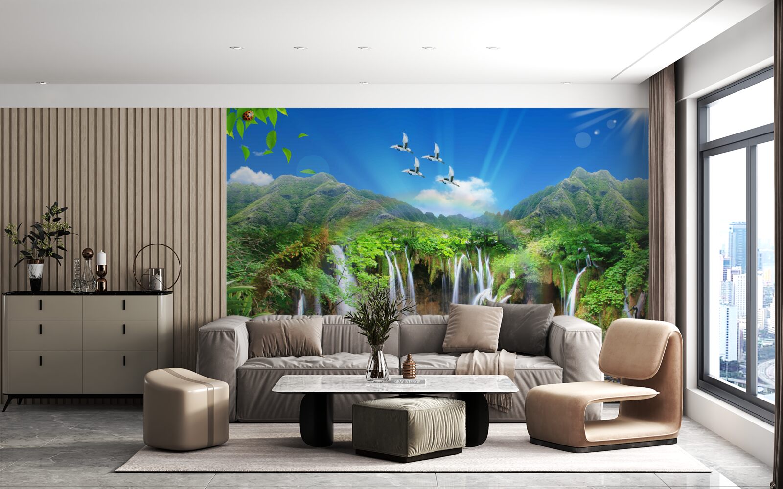 Fototapeta vtáky lietajú nad vodopádmi v tropických oblastiach