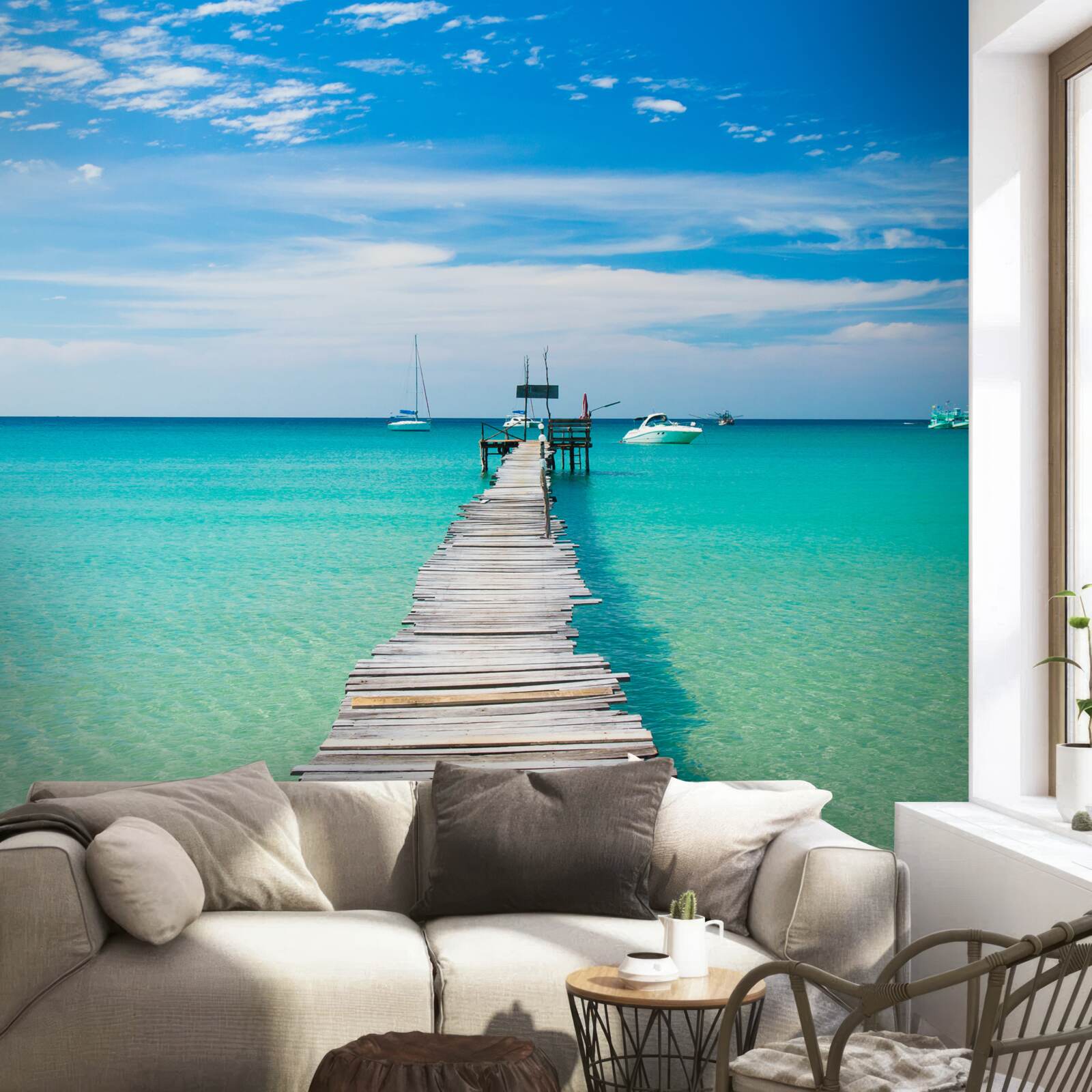 Fototapeta drevený most cez tyrkysovú vodu