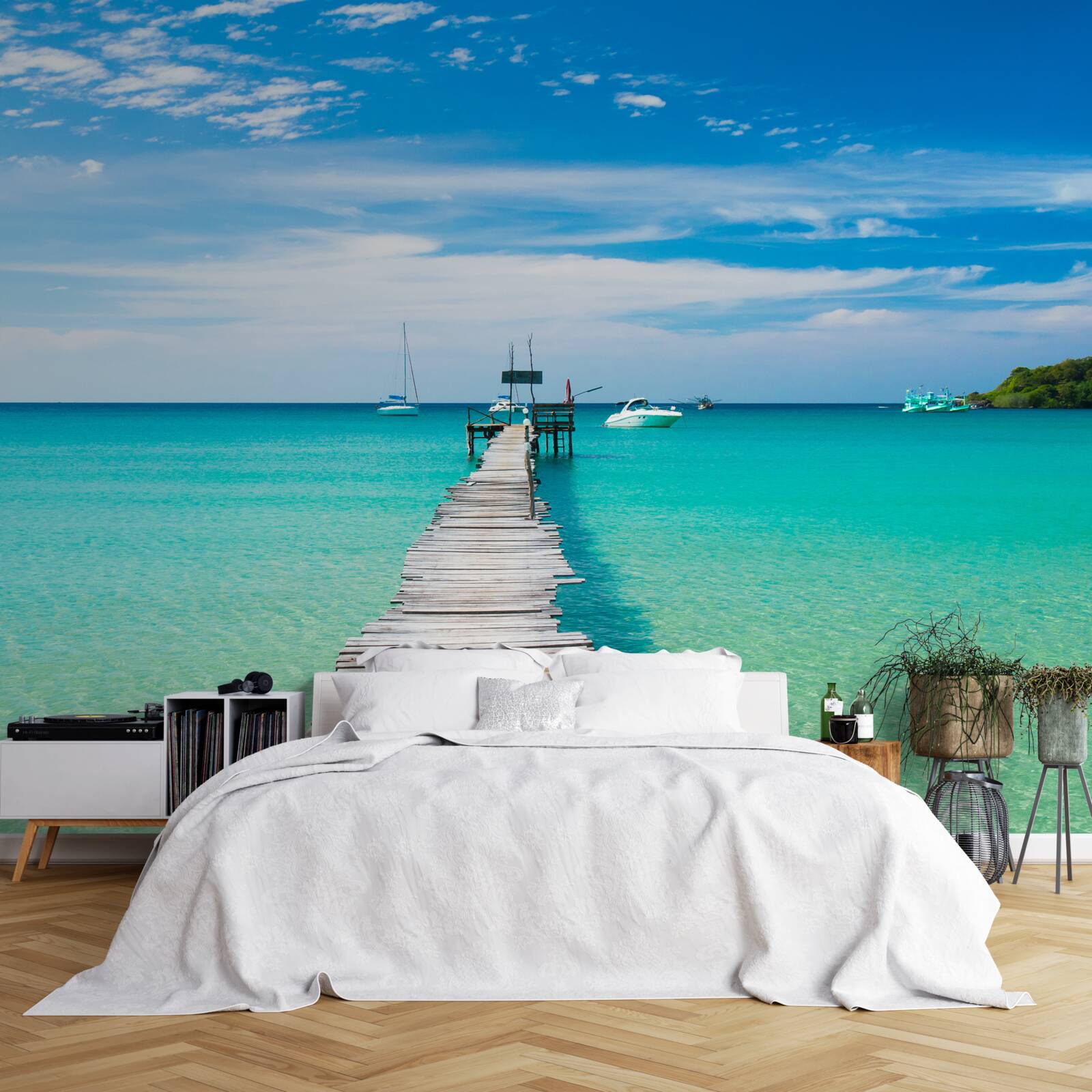 Fototapeta drevený most cez tyrkysovú vodu