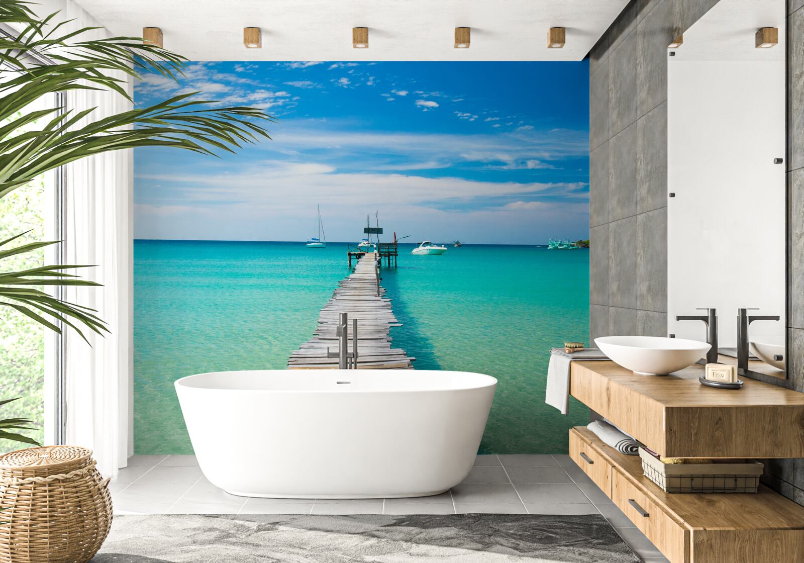 Fototapeta drevený most cez tyrkysovú vodu