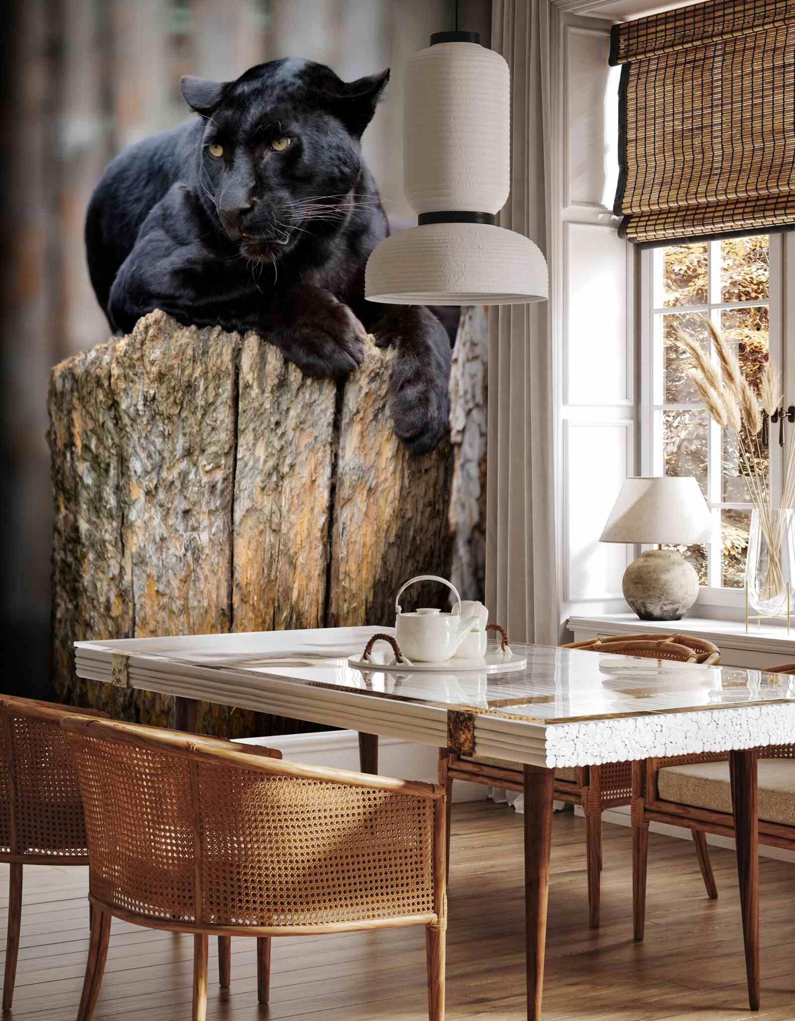 Fototapeta tvrdý panter sedí na strmej strane