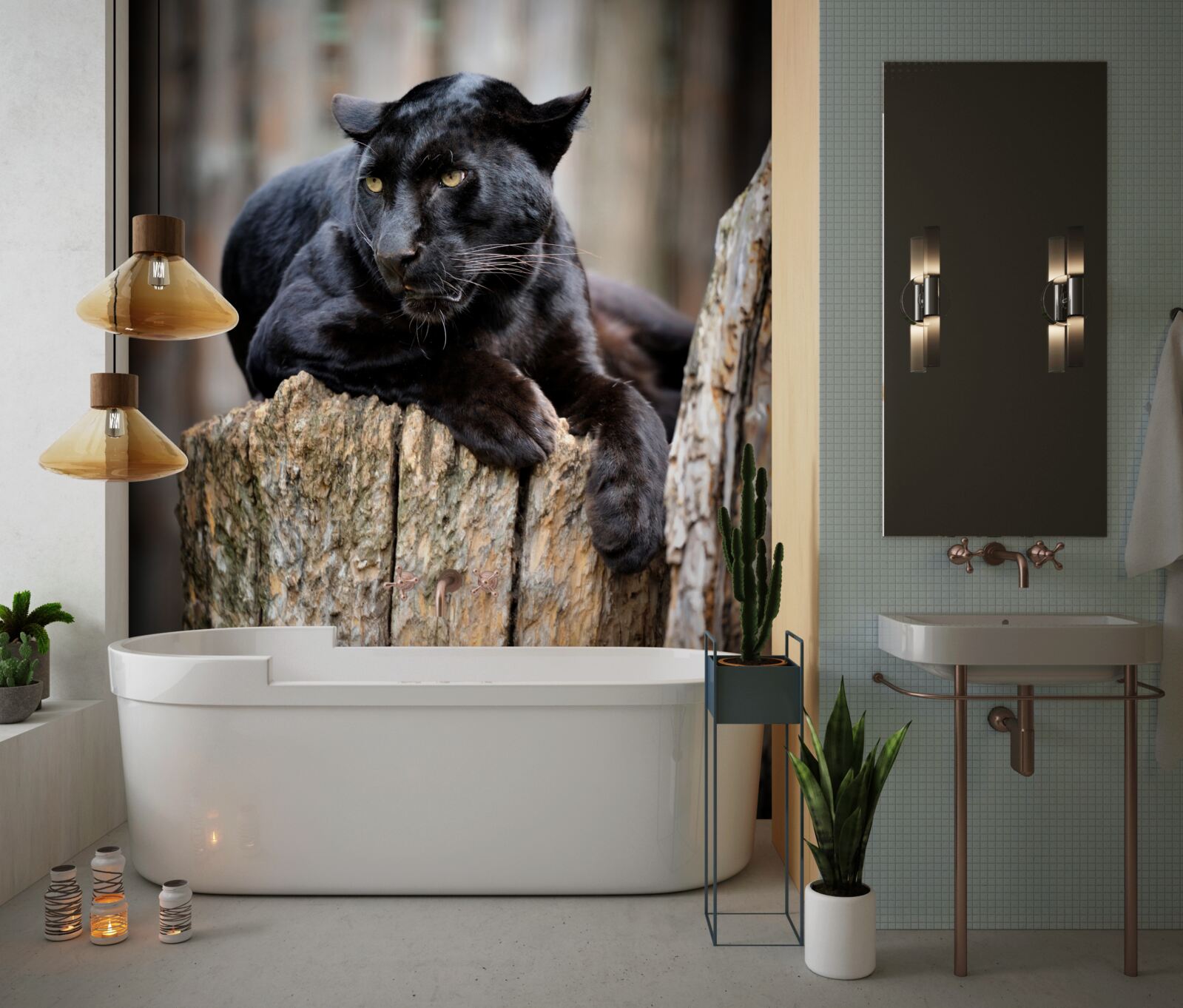 Fototapeta tvrdý panter sedí na strmej strane