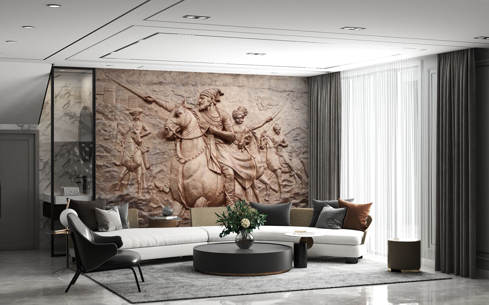 Fototapeta basreliéf zobrazujúci bojovníkov bojujúcich na kolesách