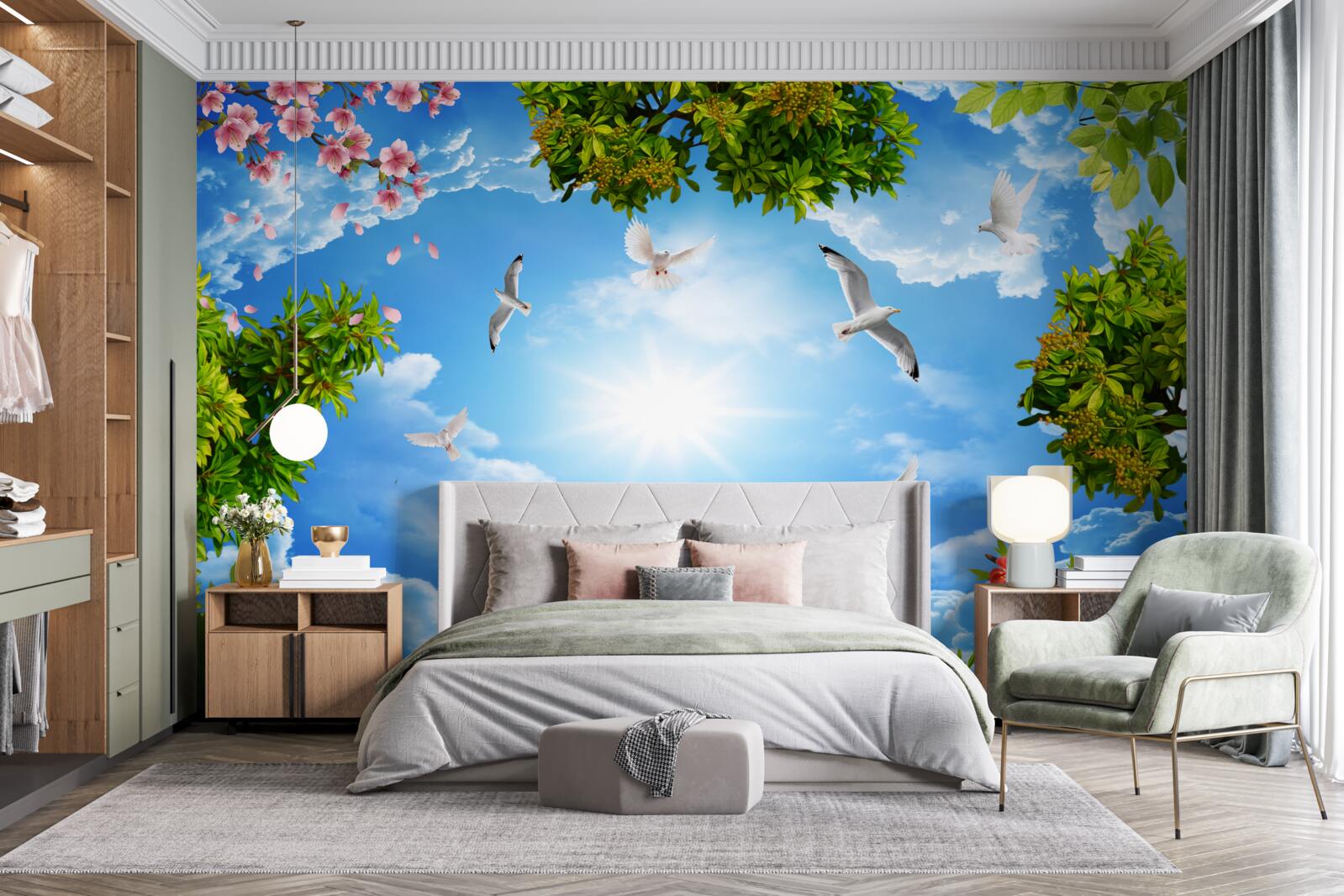 Fototapeta vtáky v lese si užívajú slnečný deň