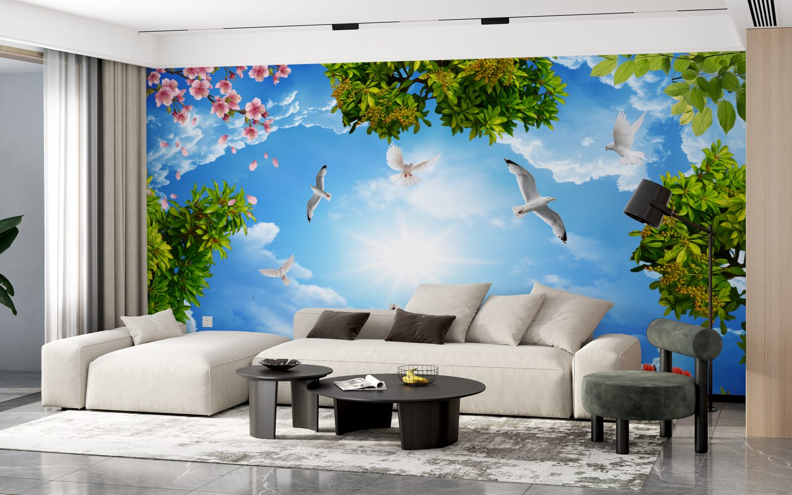 Fototapeta vtáky v lese si užívajú slnečný deň