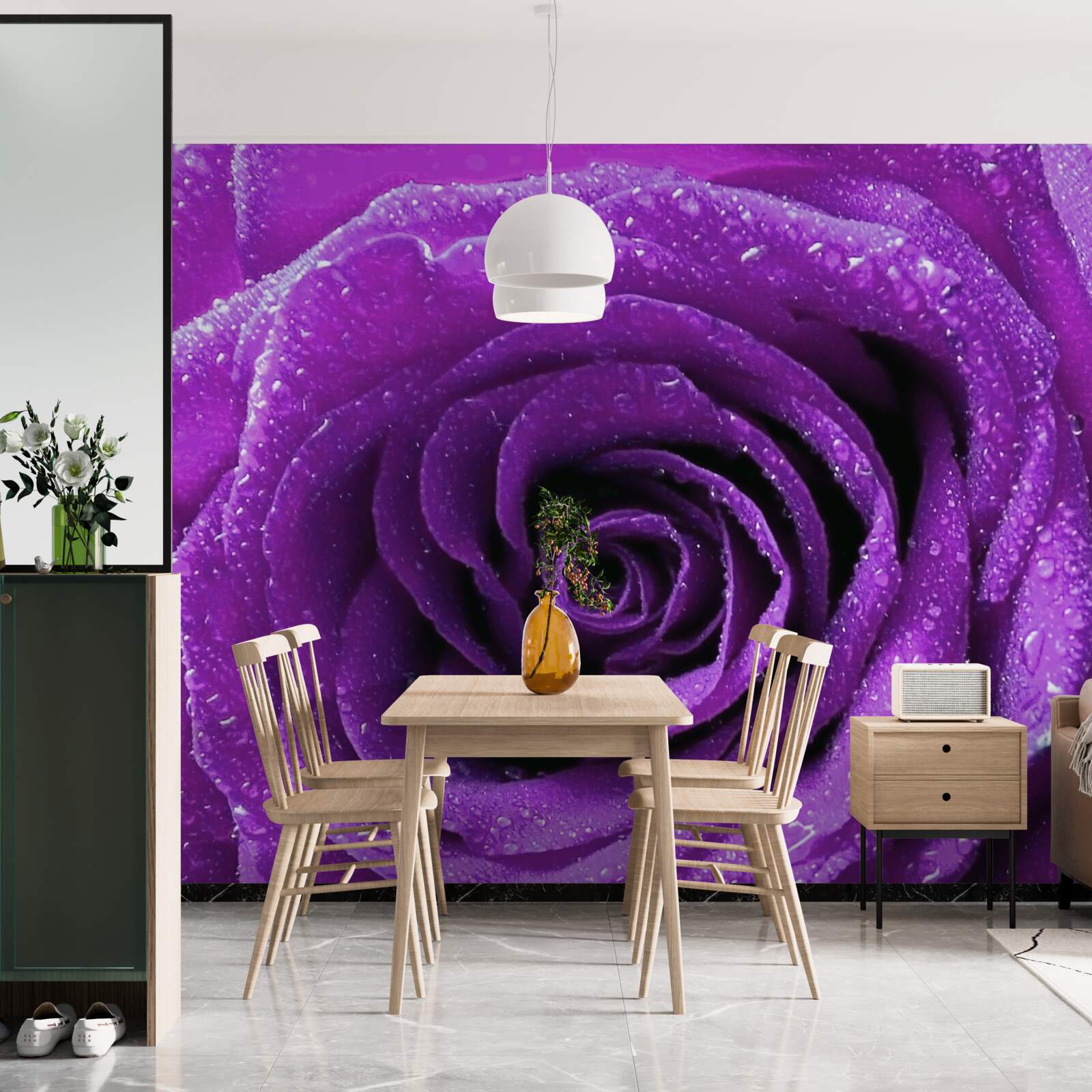 Fototapeta veľké kvapky ruží na okvetných lístkoch orgovánovej ruže