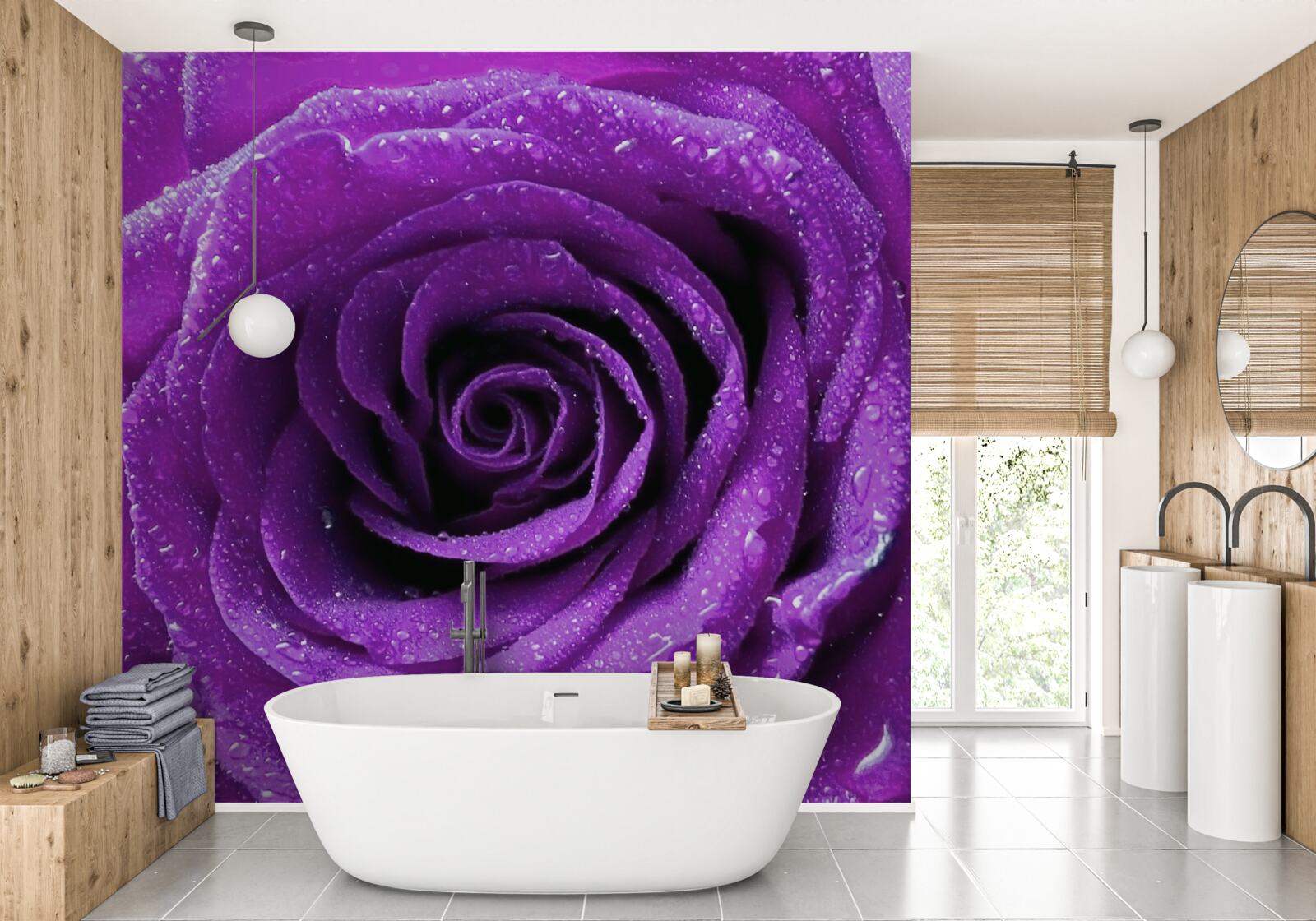 Fototapeta veľké kvapky ruží na okvetných lístkoch orgovánovej ruže