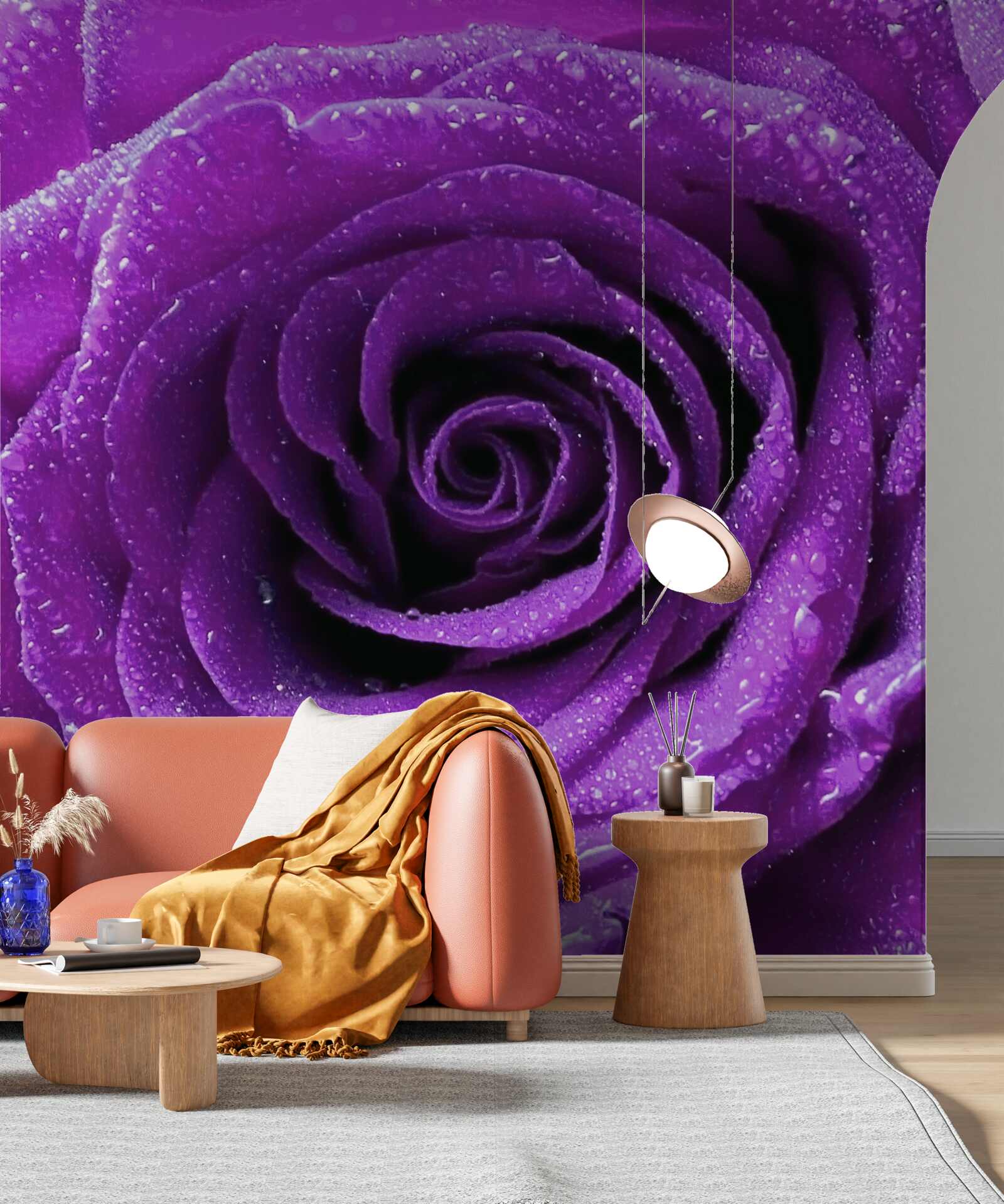 Fototapeta veľké kvapky ruží na okvetných lístkoch orgovánovej ruže