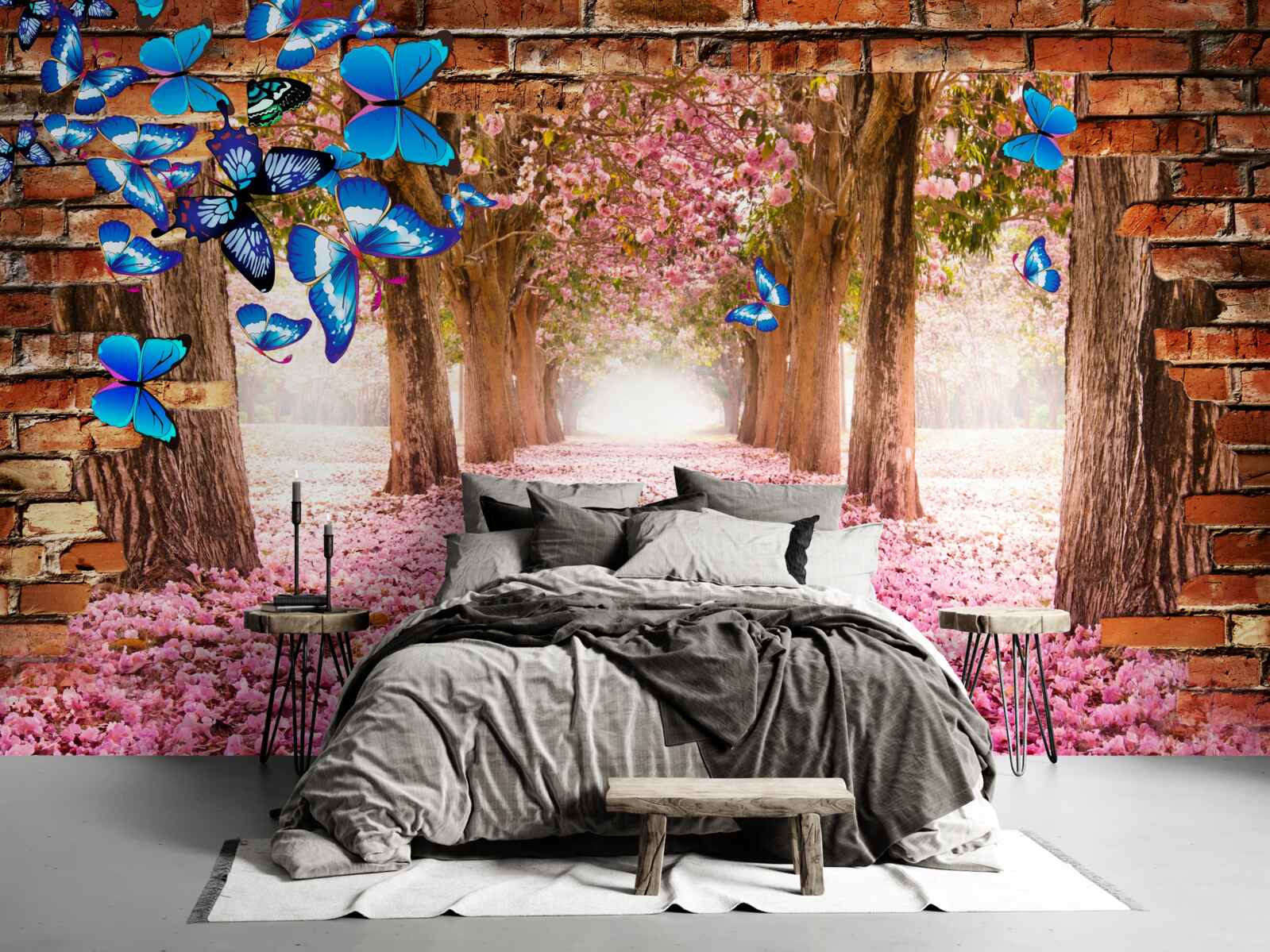 Fototapeta sakura svojimi kvetmi priťahuje motýle