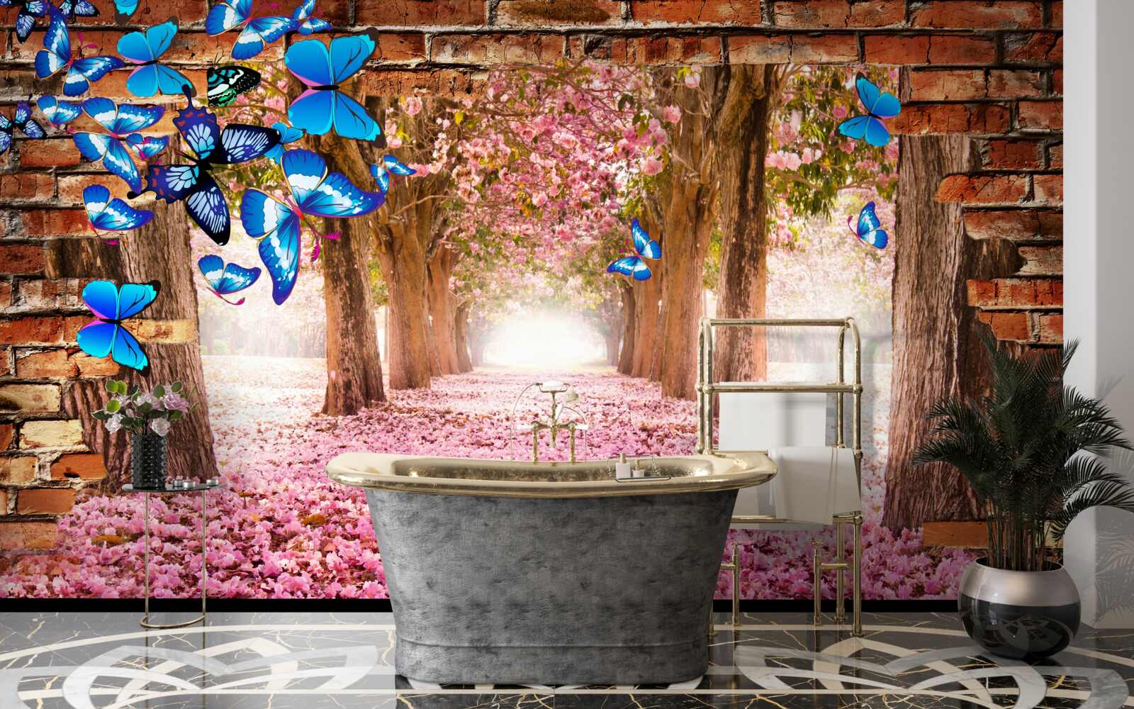 Fototapeta sakura svojimi kvetmi priťahuje motýle