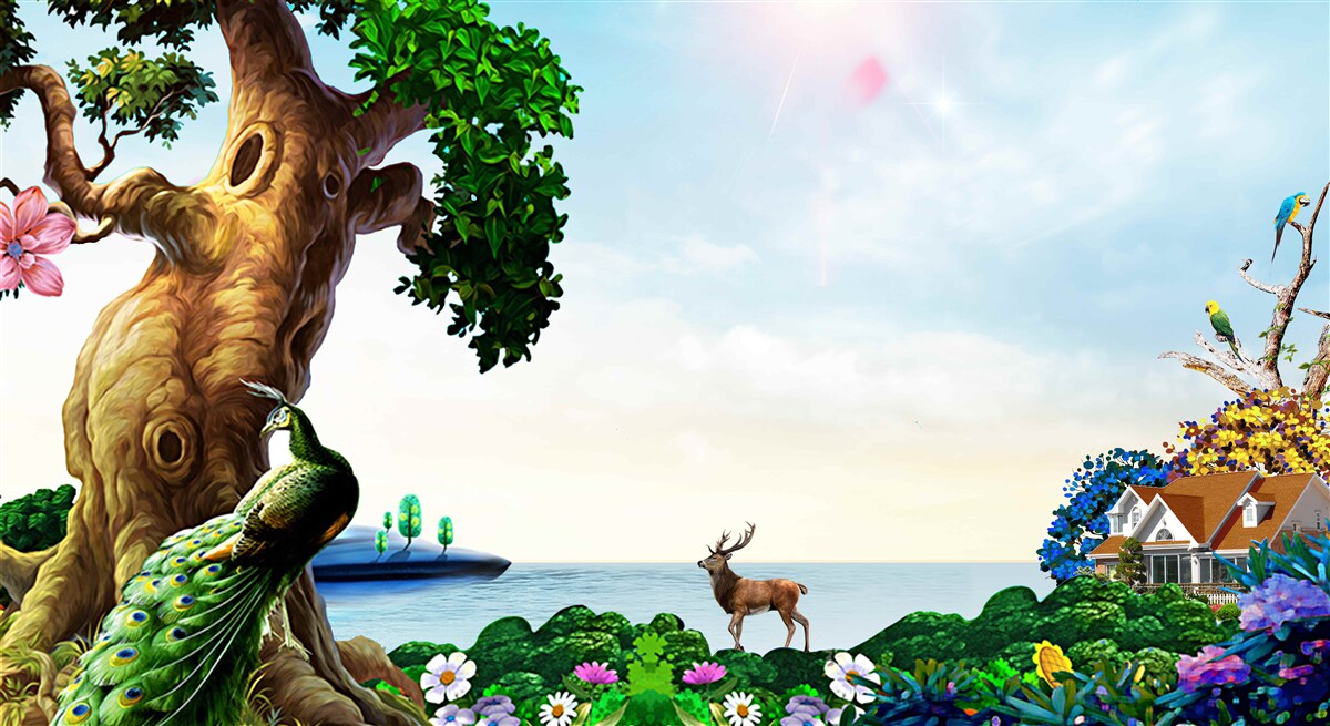 Fototapeta smaragdovej krajiny a ich obyvateľov na brehoch nádrží