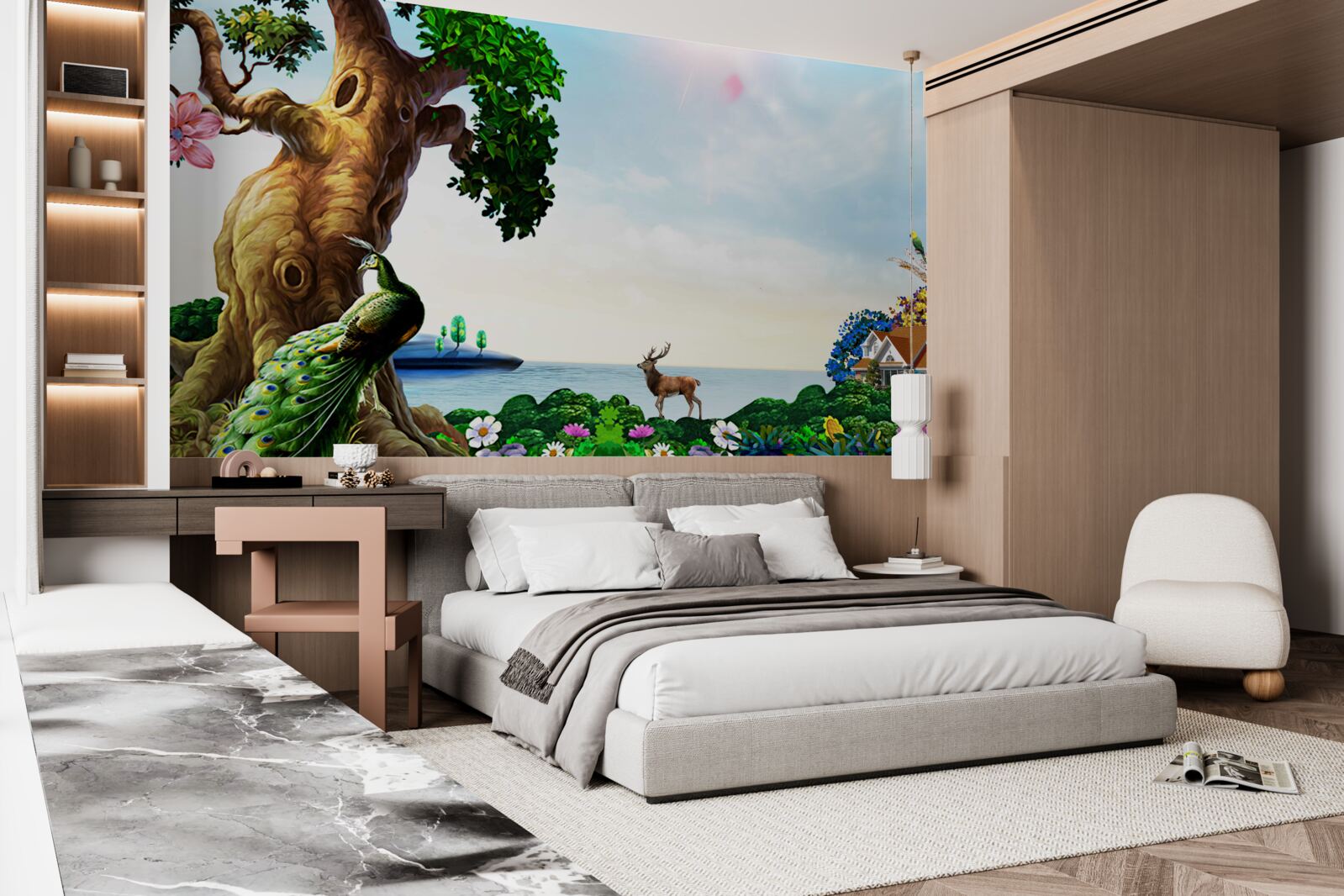 Fototapeta smaragdovej krajiny a ich obyvateľov na brehoch nádrží