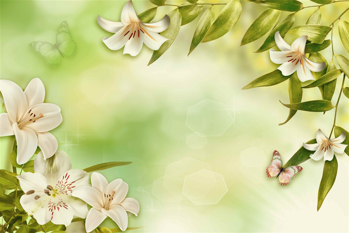 Fototapeta jarné kvety s vlajúcimi motýľmi