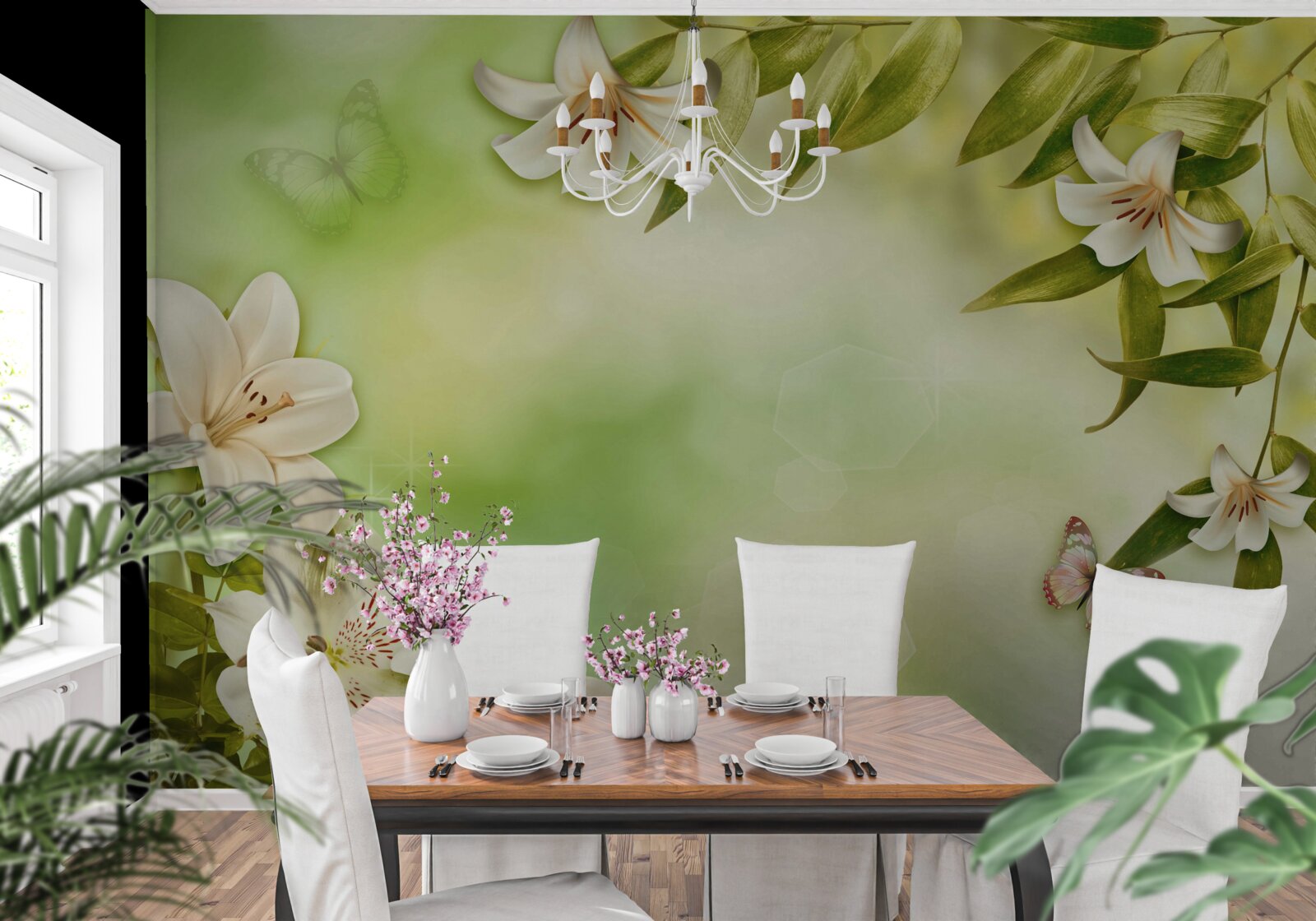 Fototapeta jarné kvety s vlajúcimi motýľmi