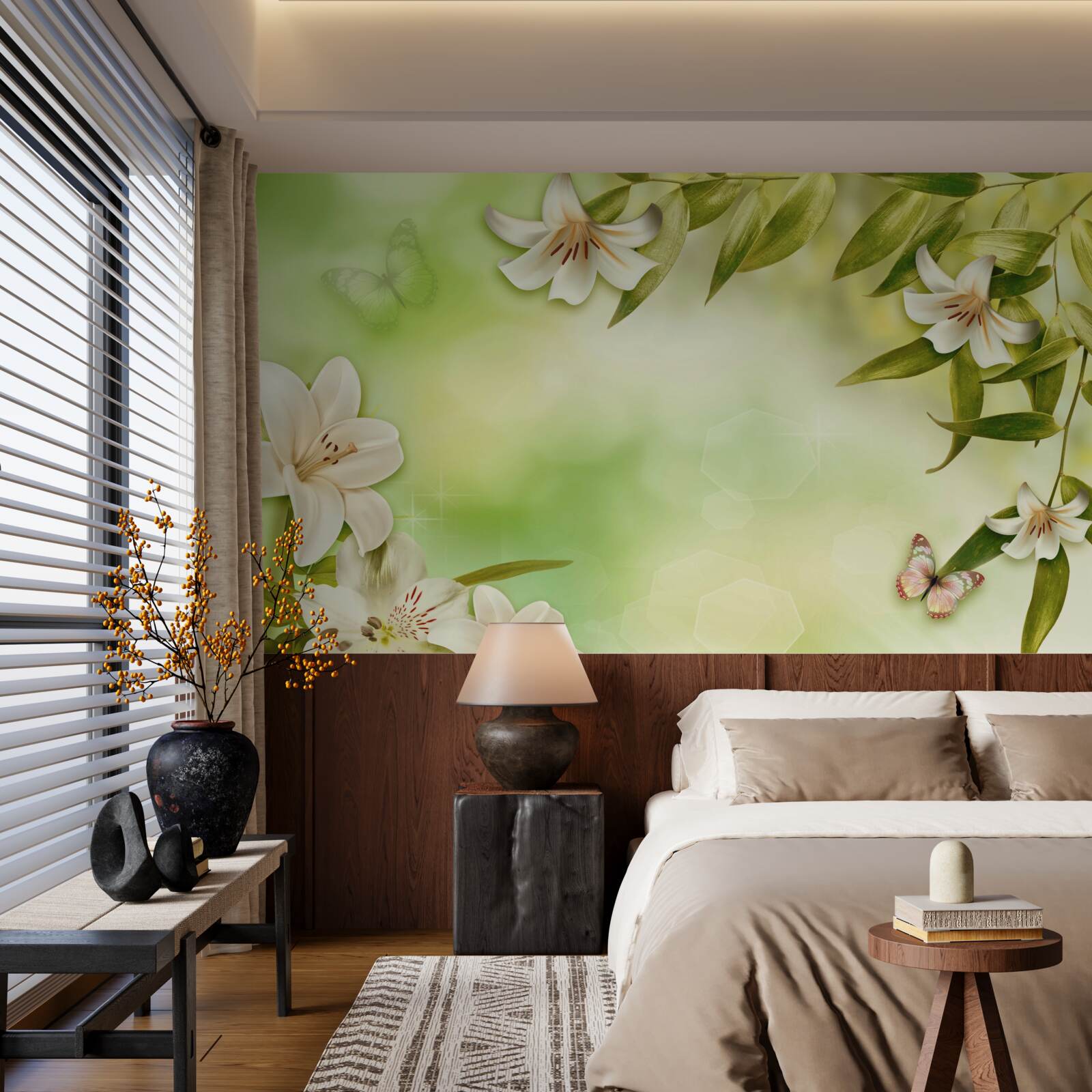 Fototapeta jarné kvety s vlajúcimi motýľmi