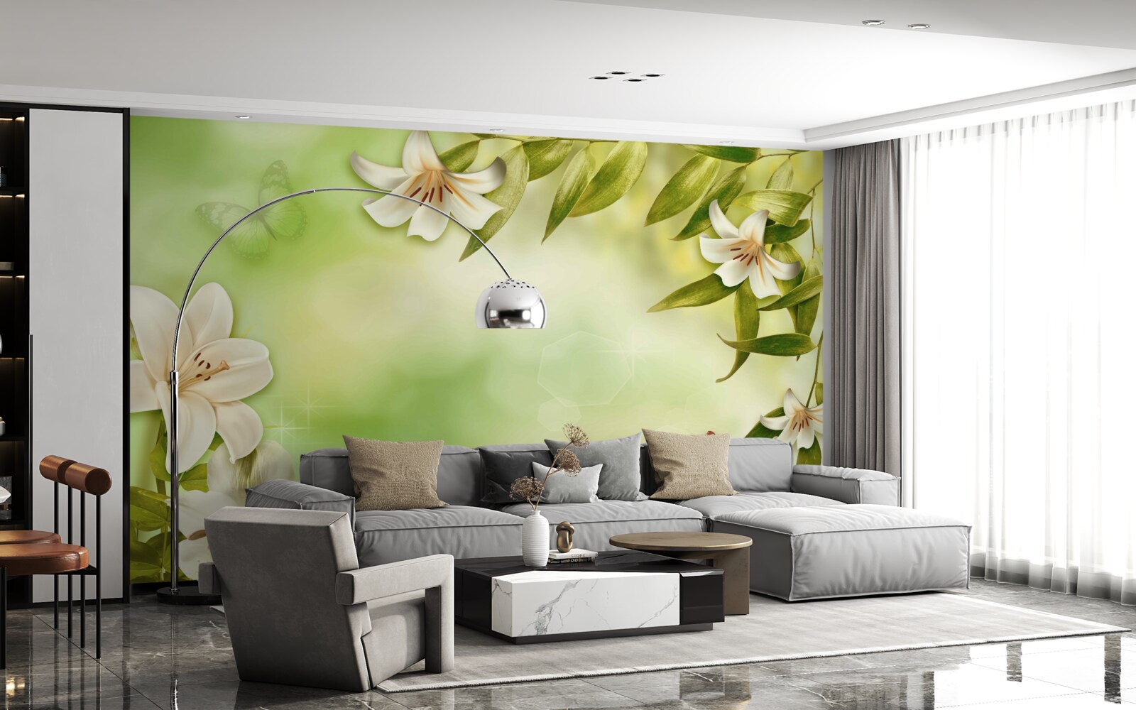 Fototapeta jarné kvety s vlajúcimi motýľmi