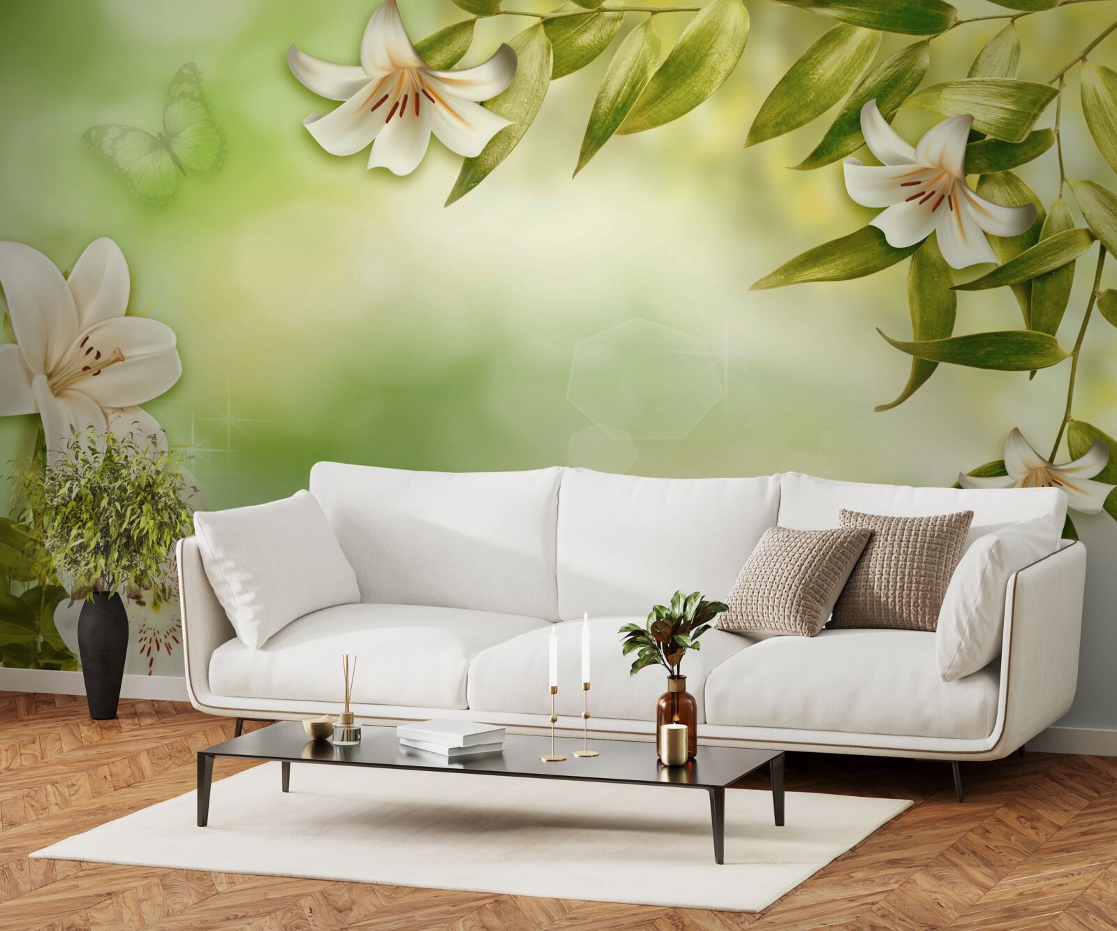 Fototapeta jarné kvety s vlajúcimi motýľmi