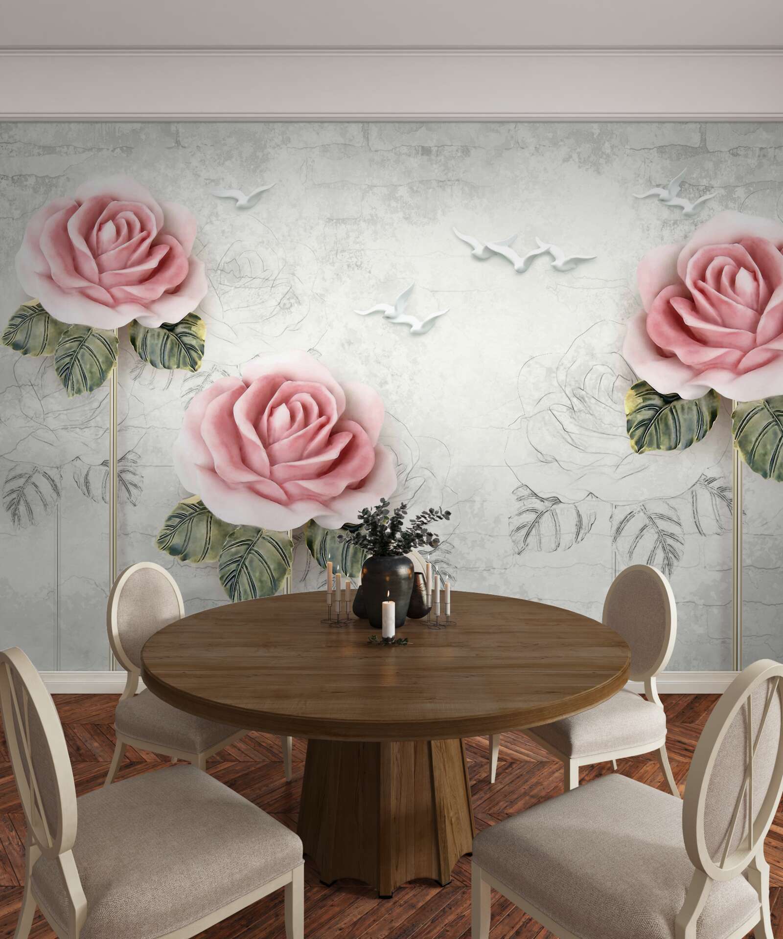 Fototapeta štíhla šarlátová ruža a snehobiele čajky