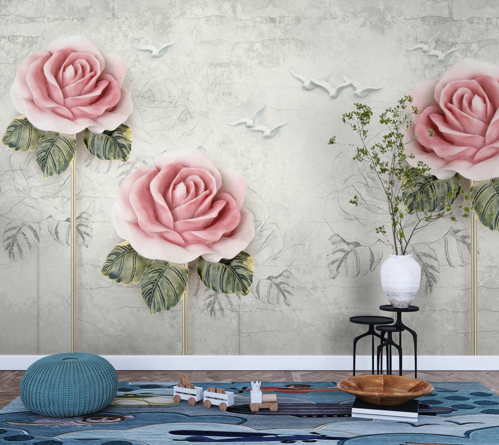 Fototapeta štíhla šarlátová ruža a snehobiele čajky