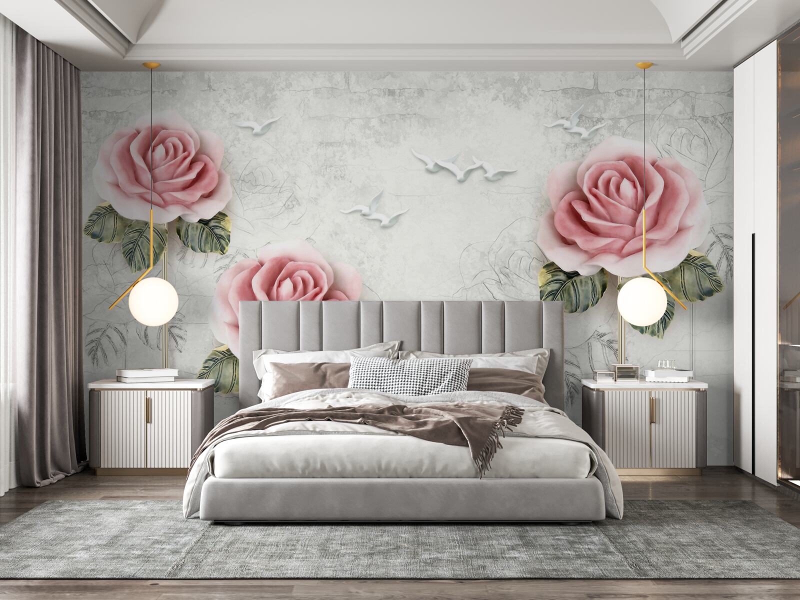 Fototapeta štíhla šarlátová ruža a snehobiele čajky