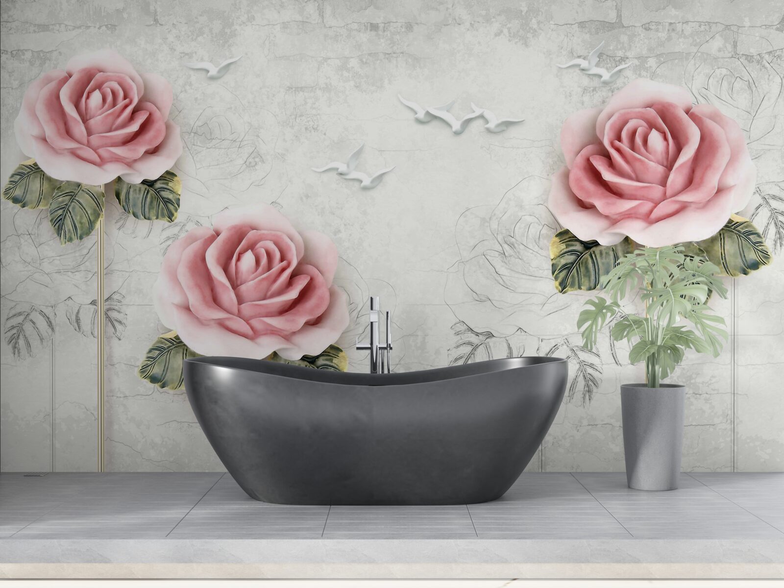 Fototapeta štíhla šarlátová ruža a snehobiele čajky