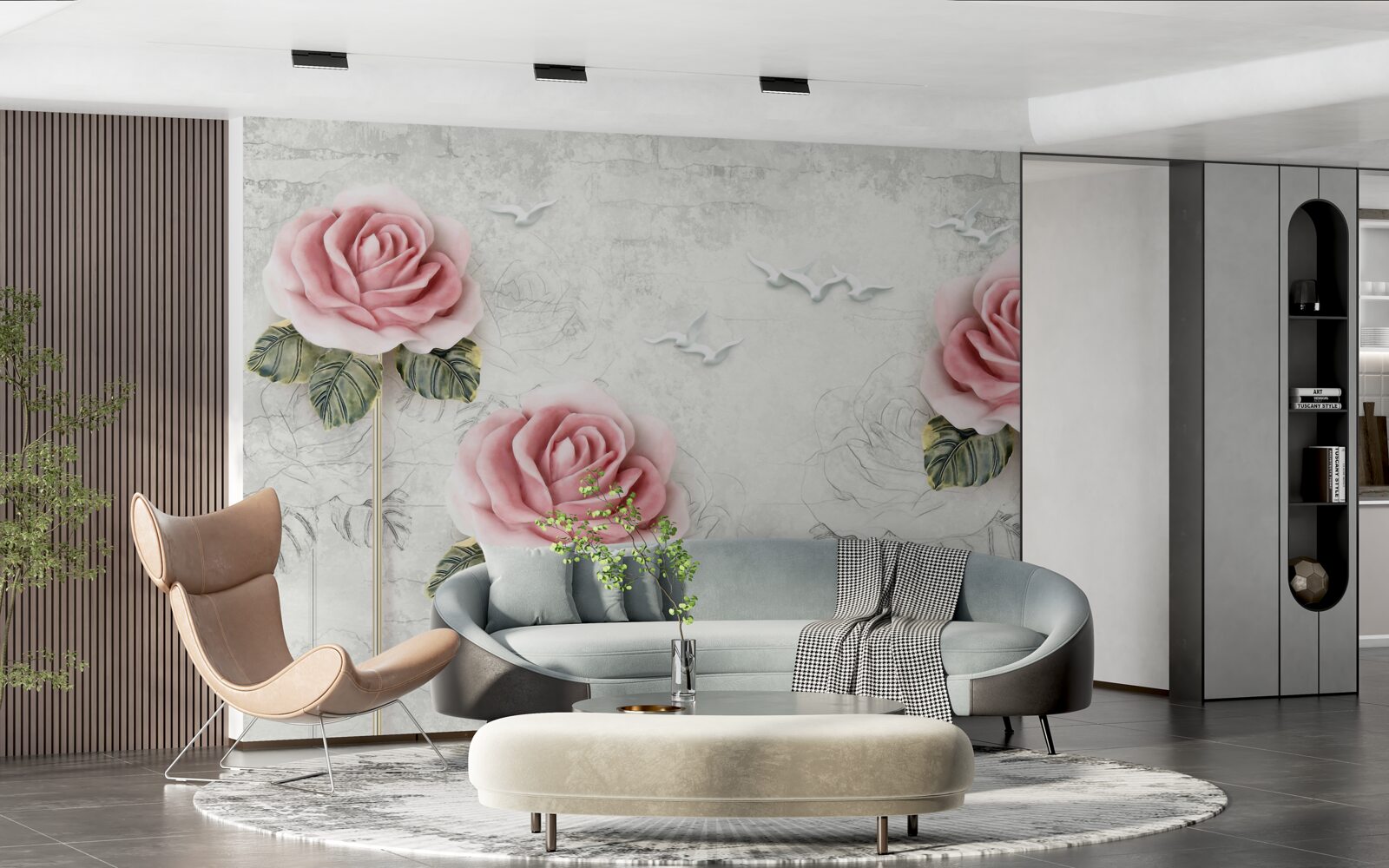 Fototapeta štíhla šarlátová ruža a snehobiele čajky