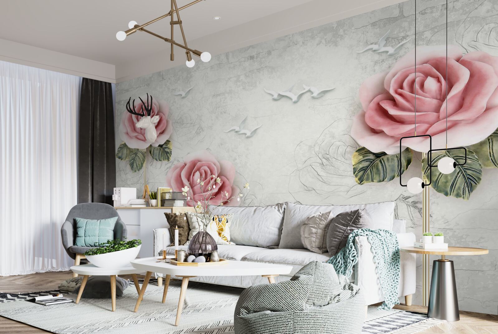 Fototapeta štíhla šarlátová ruža a snehobiele čajky