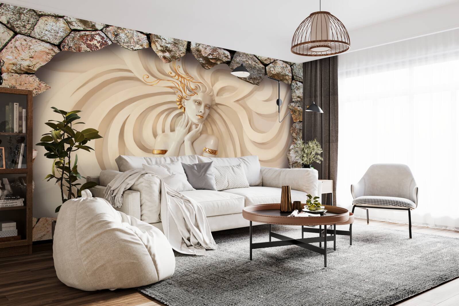 Fototapeta obraz dievčaťa s dlhými vlasmi a zlatom vo vnútri kameňa