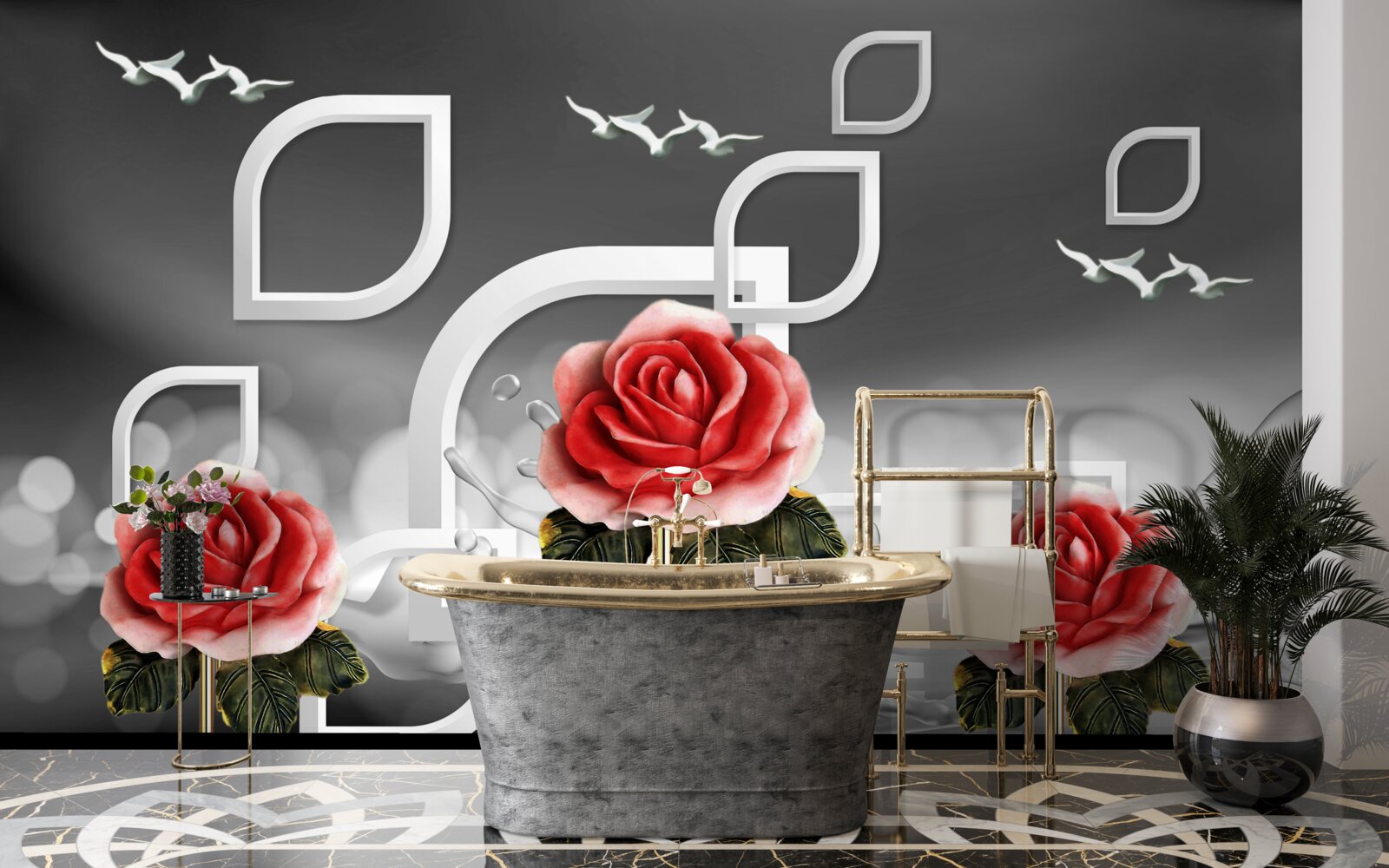 Fototapeta pôvabné šarlátové ruže sa chvália na abstraktnom pozadí