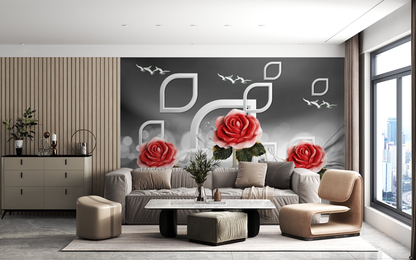 Fototapeta pôvabné šarlátové ruže sa chvália na abstraktnom pozadí