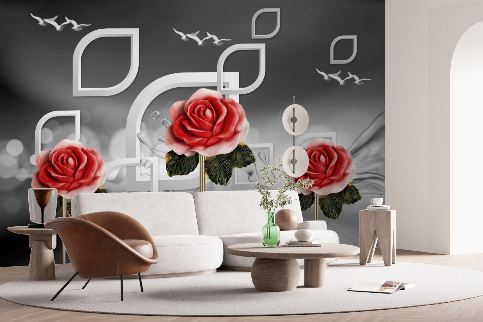 Fototapeta pôvabné šarlátové ruže sa chvália na abstraktnom pozadí