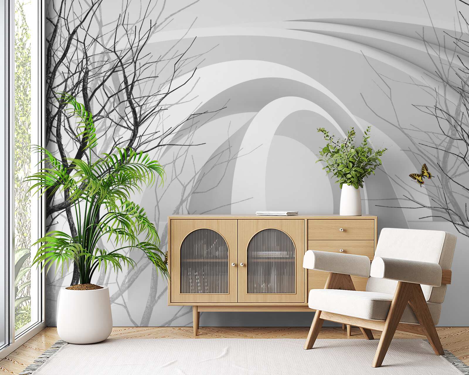 Fototapeta futuristické oblúky a odhalené stromy