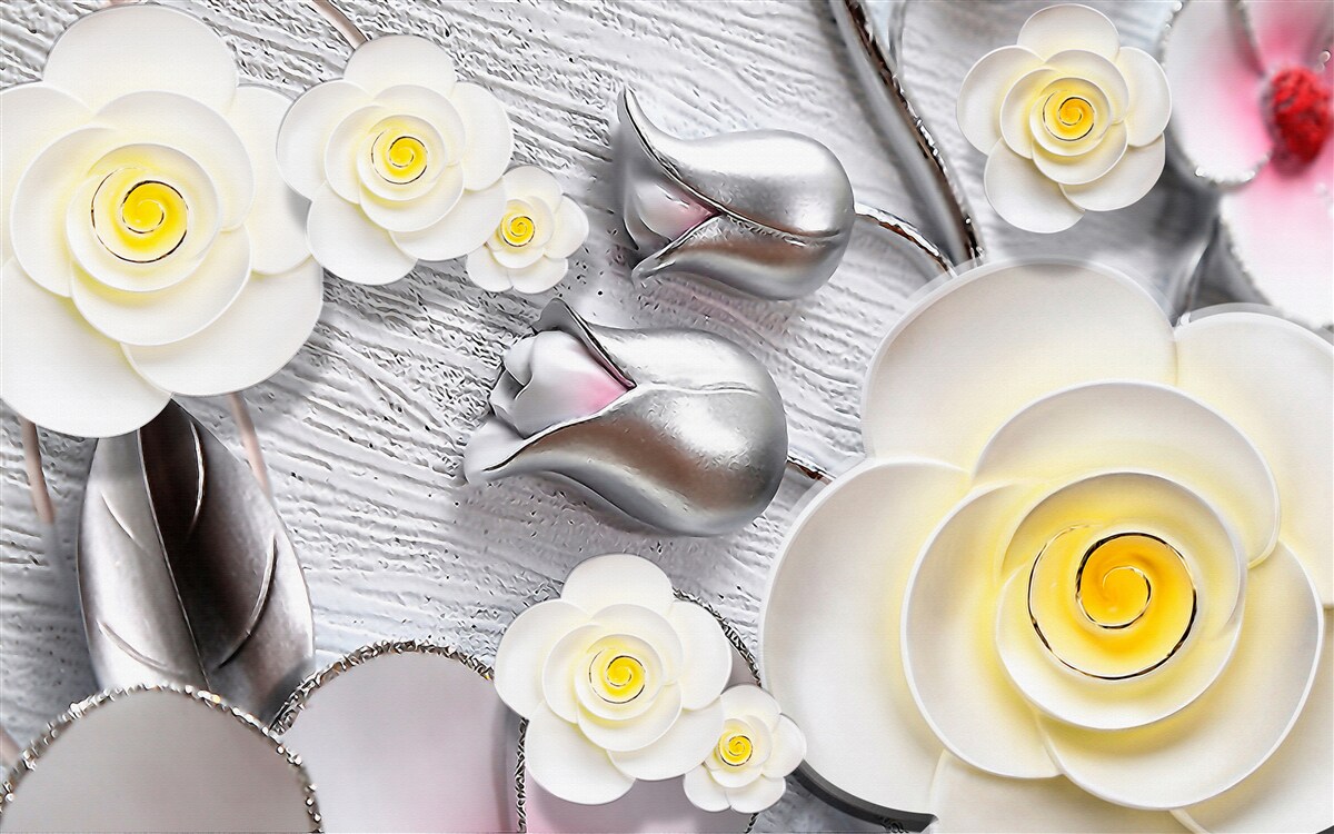 Fototapeta biele porcelánové kvety so žltým stredom