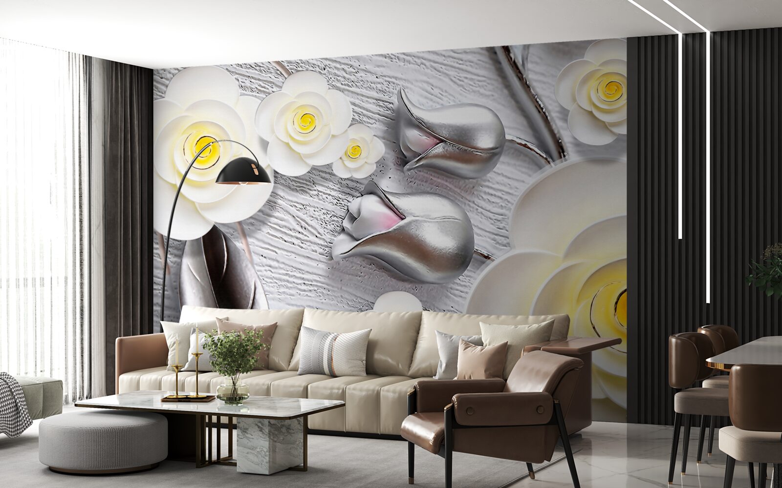 Fototapeta biele porcelánové kvety so žltým stredom