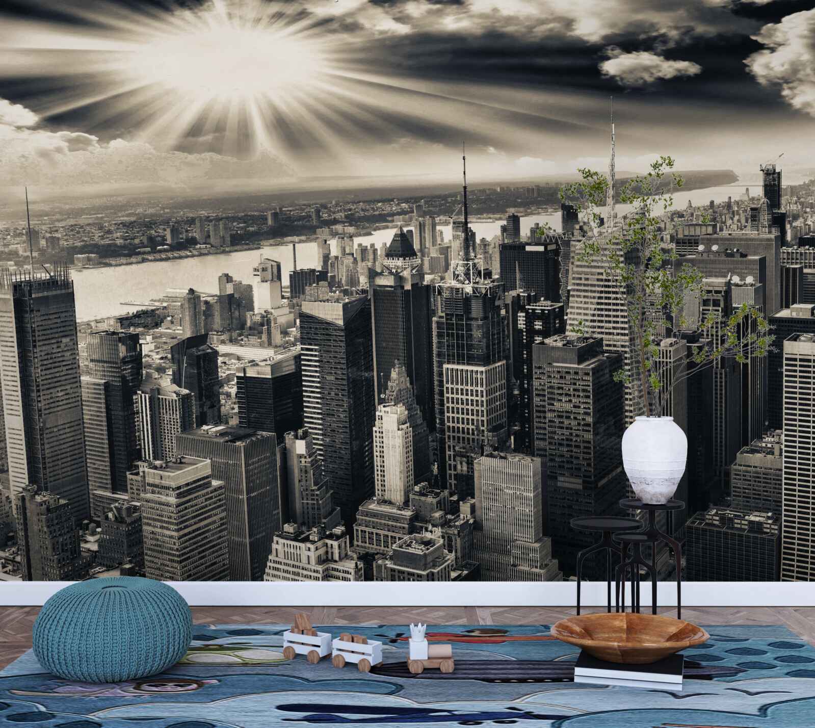 Fototapeta Žiariace slnko napĺňa metropolu sépiovými vodami