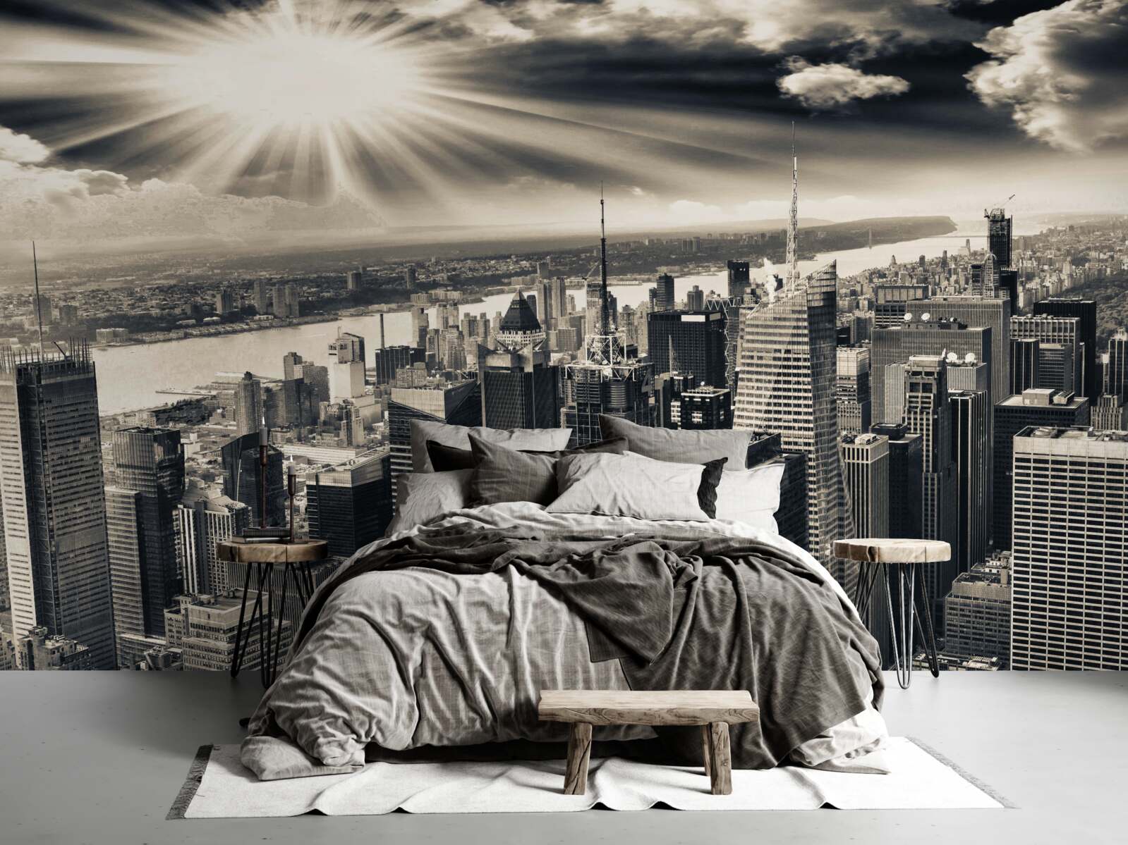 Fototapeta Žiariace slnko napĺňa metropolu sépiovými vodami