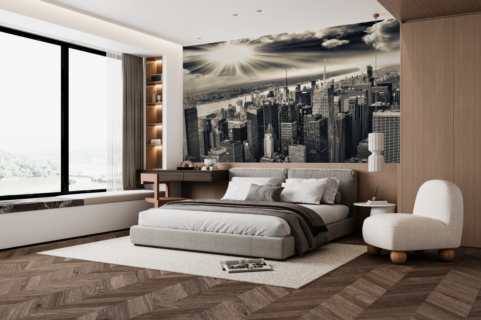 Fototapeta Žiariace slnko napĺňa metropolu sépiovými vodami